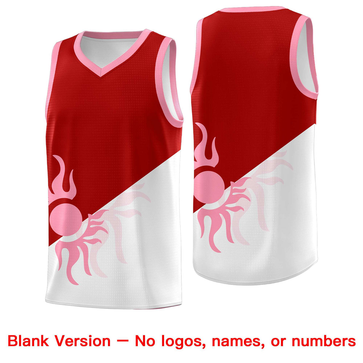 Custom Youth Basketball Jerseys - Red White Sunburst Design Two Tone Uniforms