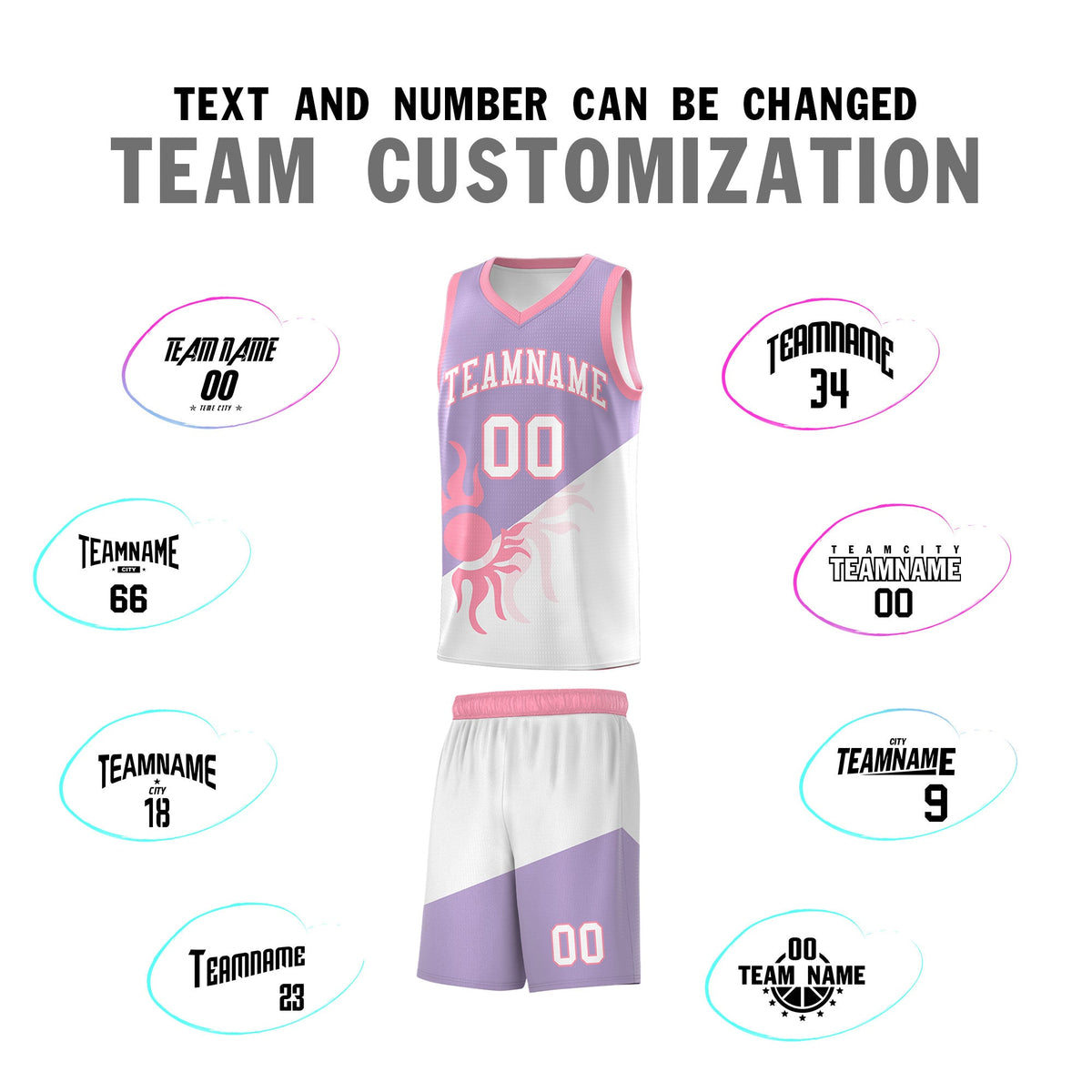 Custom Youth Basketball Jerseys - Light Purple White Radiant Sun Design Two Tone Uniforms