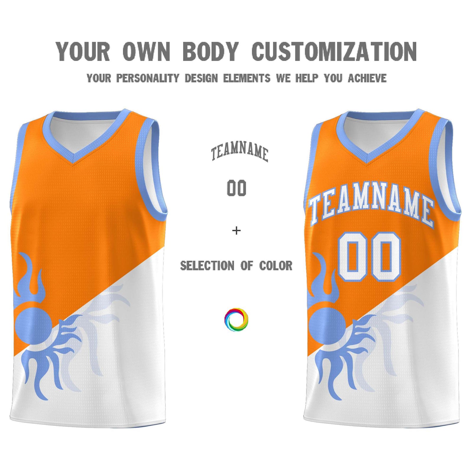 Custom Youth Basketball Jerseys - Orange White Radiant Sun Design Two Tone Uniforms