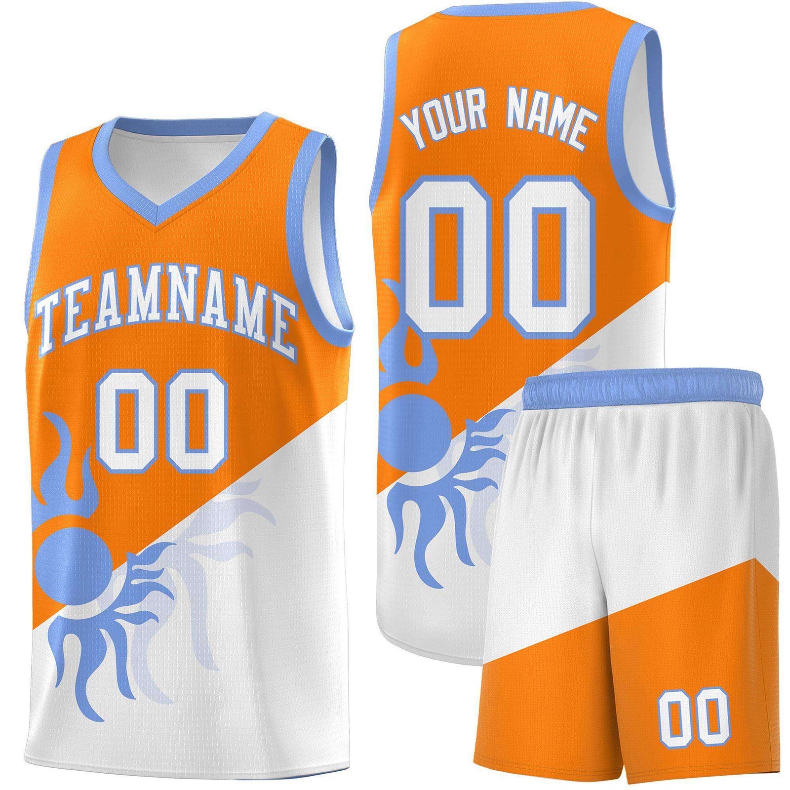 Custom Youth Basketball Jerseys - Orange White Radiant Sun Design Two Tone Uniforms