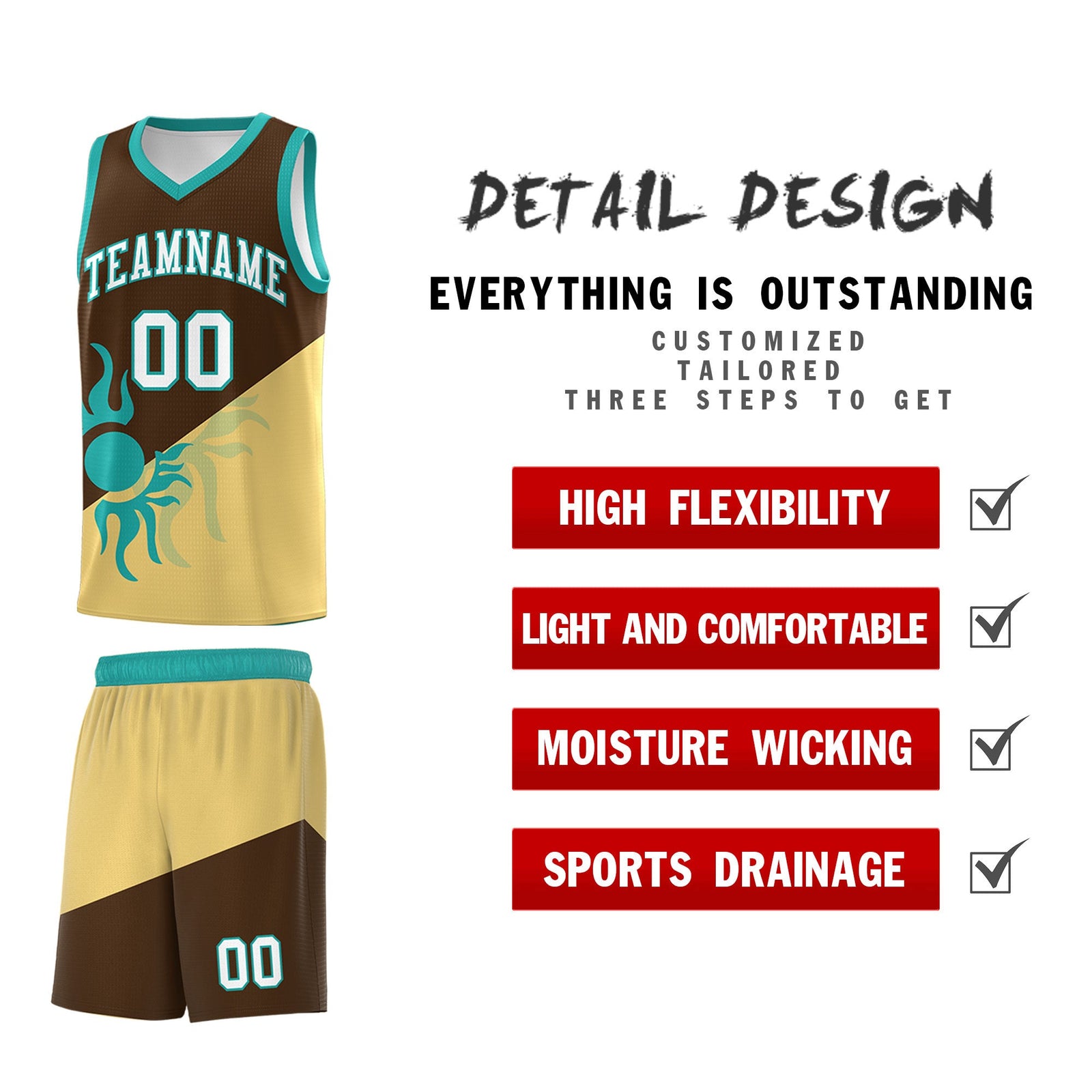 Custom Youth Basketball Jerseys - Brown Khaki Sunburst Design Two Tone Uniforms