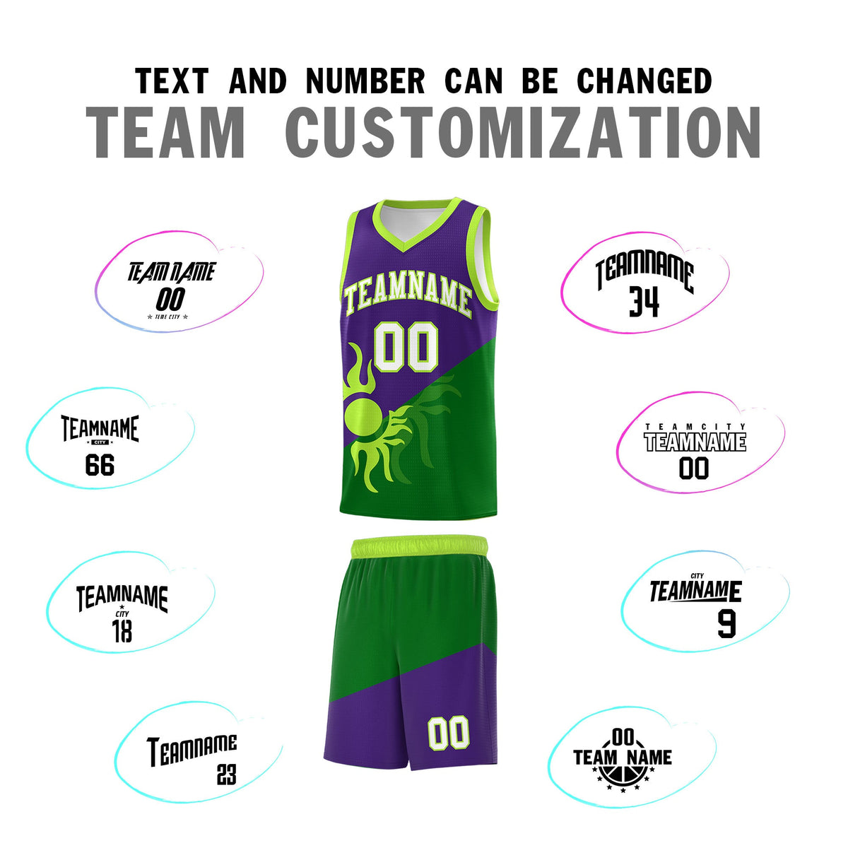 Custom Youth Basketball Jerseys - Purple Kelly Green Sunburst Design Two Tone Uniforms
