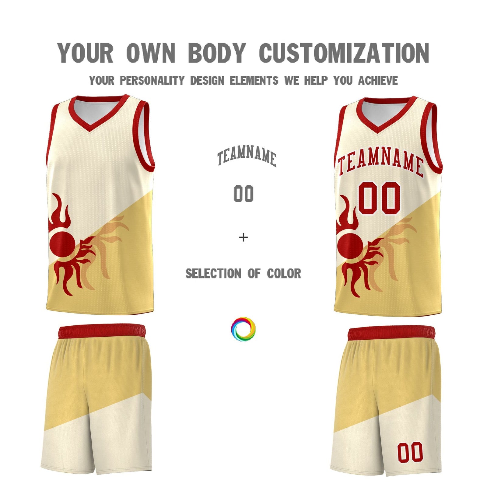 Custom Youth Basketball Jerseys - Cream Khaki Sunburst Design Two Tone Uniforms