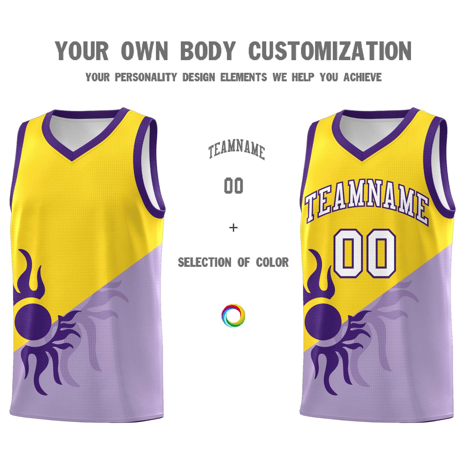 Custom Youth Basketball Jerseys - Light Purple Gold Sunburst Design Two Tone Uniforms