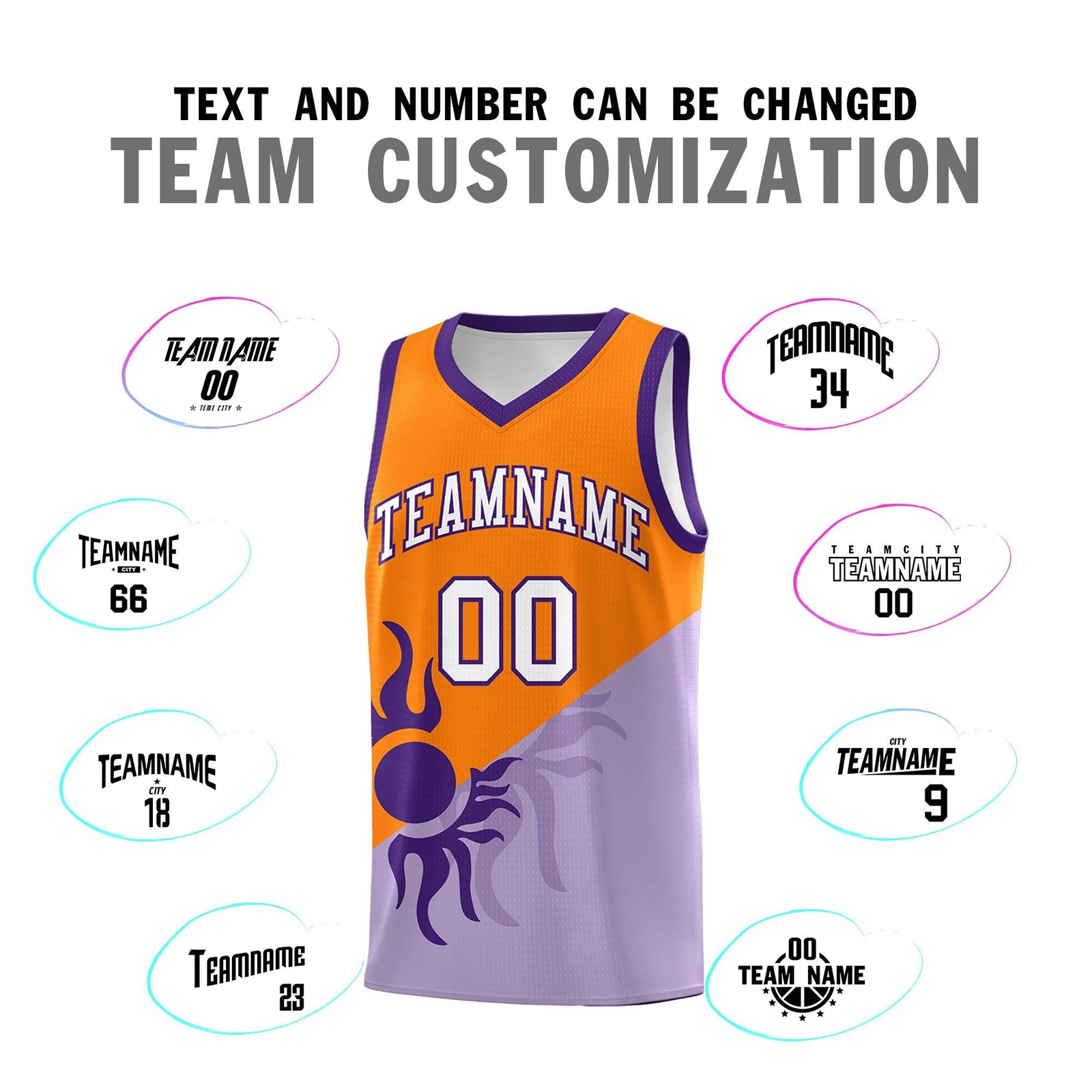 Custom Youth Basketball Jerseys - Light Purple Orange Radiant Sun Design Two Tone Uniforms