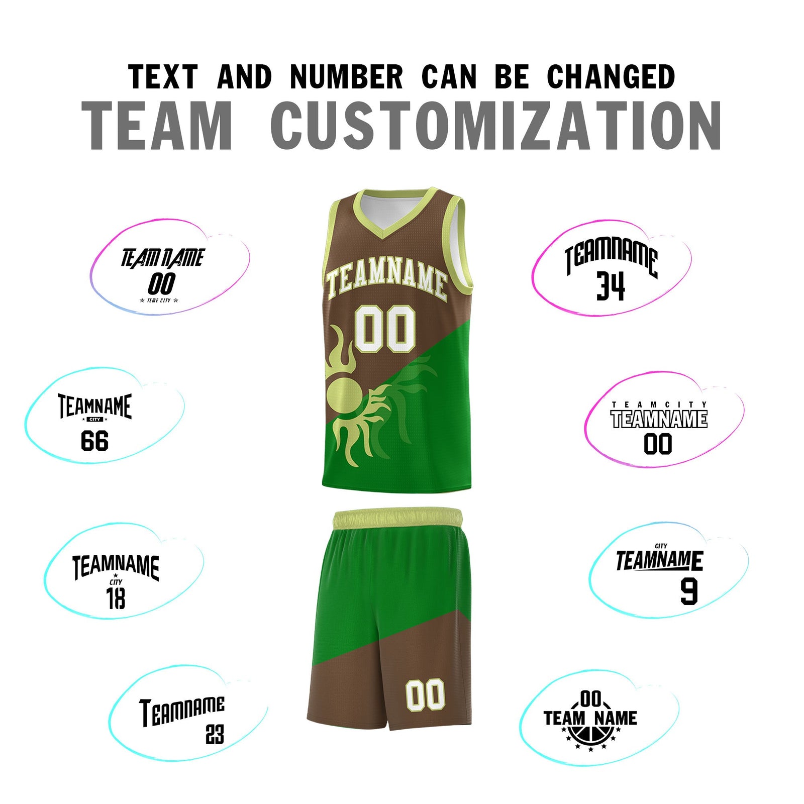 Custom Youth Basketball Jerseys - Kelly Green Light Brown Sunburst Design Two Tone Uniforms