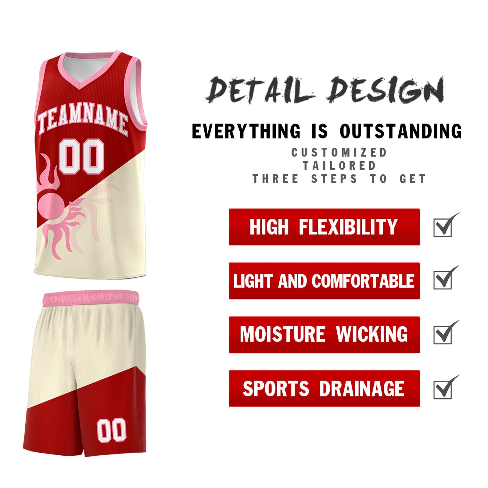 Custom Youth Basketball Jerseys - Red Light Khaki  Radiant Sun Design Two Tone Uniforms