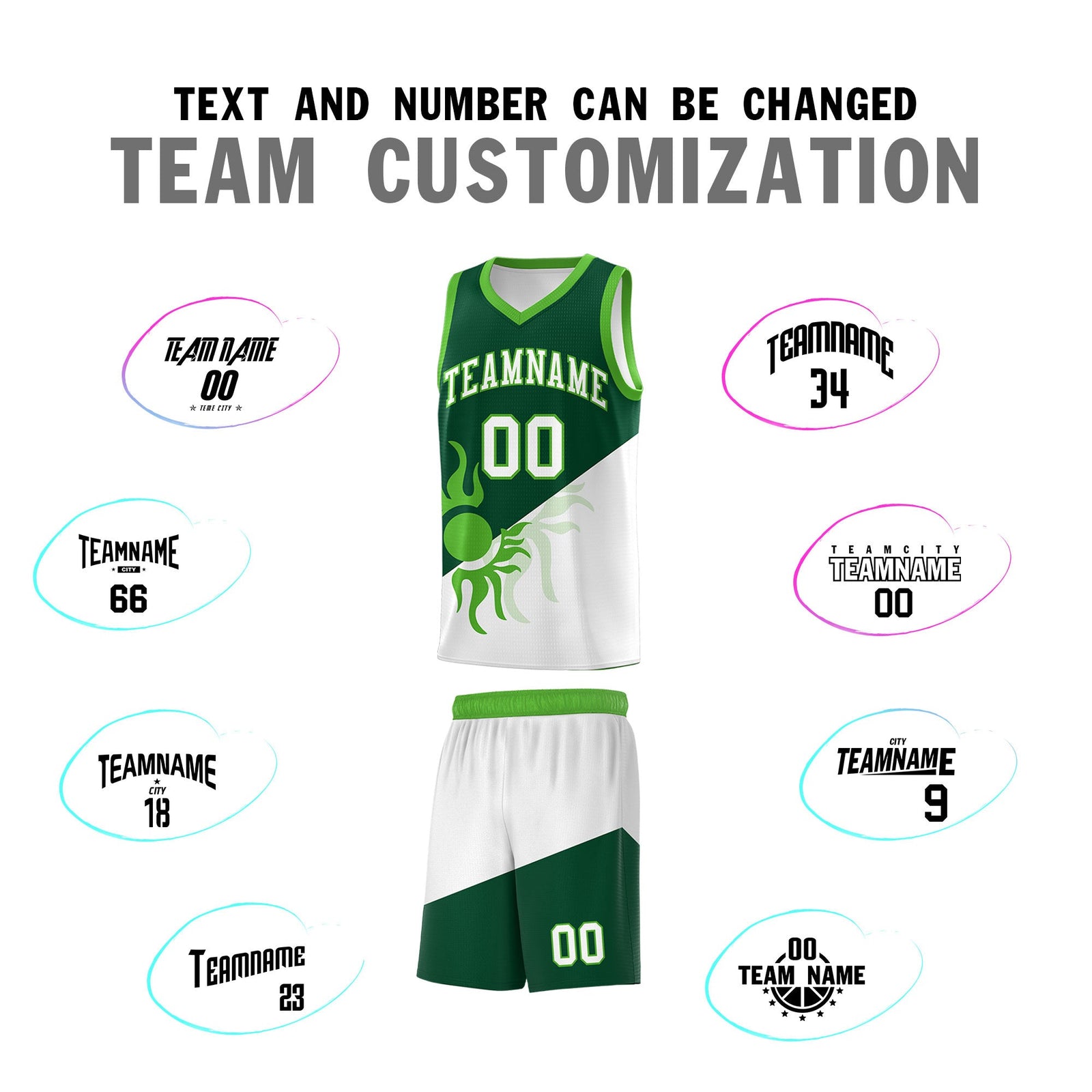 Custom Youth Basketball Jerseys - Kelly Green White Radiant Sun Design Two Tone Uniforms