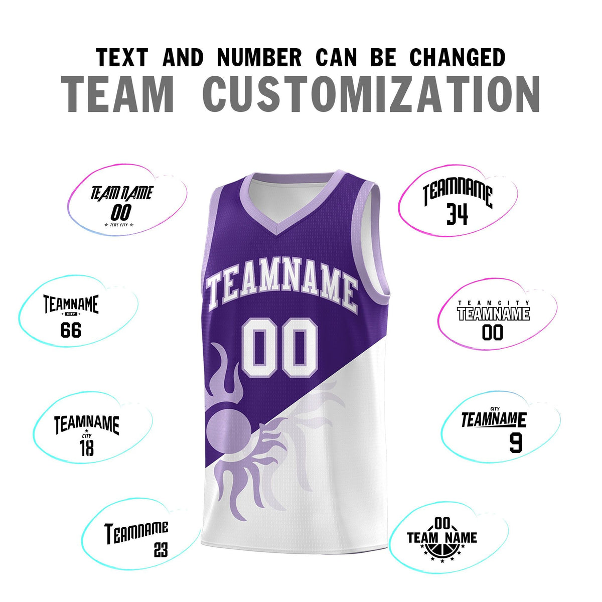 Custom Youth Basketball Jerseys - Purple White Sunburst Design Two Tone Uniforms