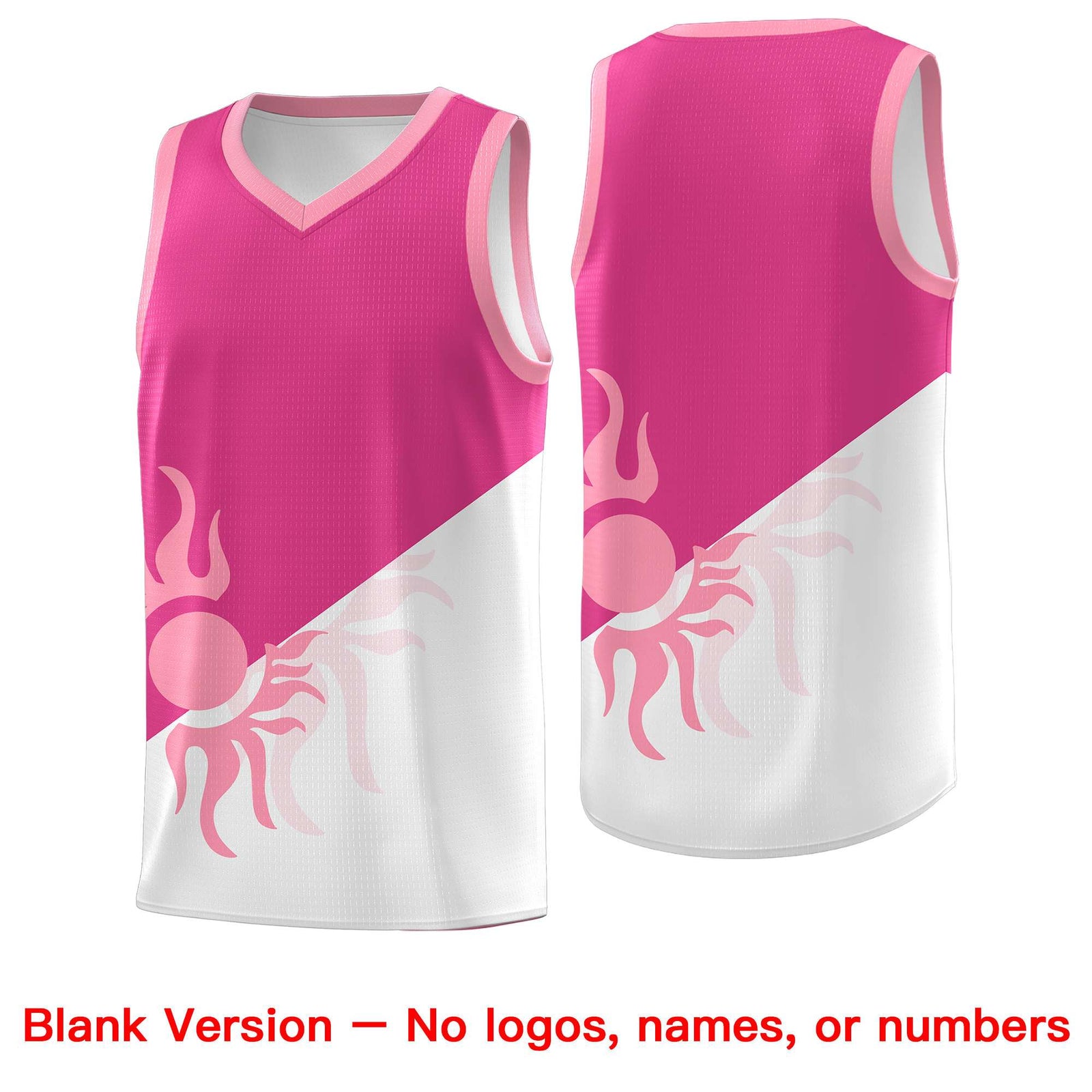 Custom Youth Basketball Jerseys - Rose Red White Radiant Sun Design Two Tone Uniforms