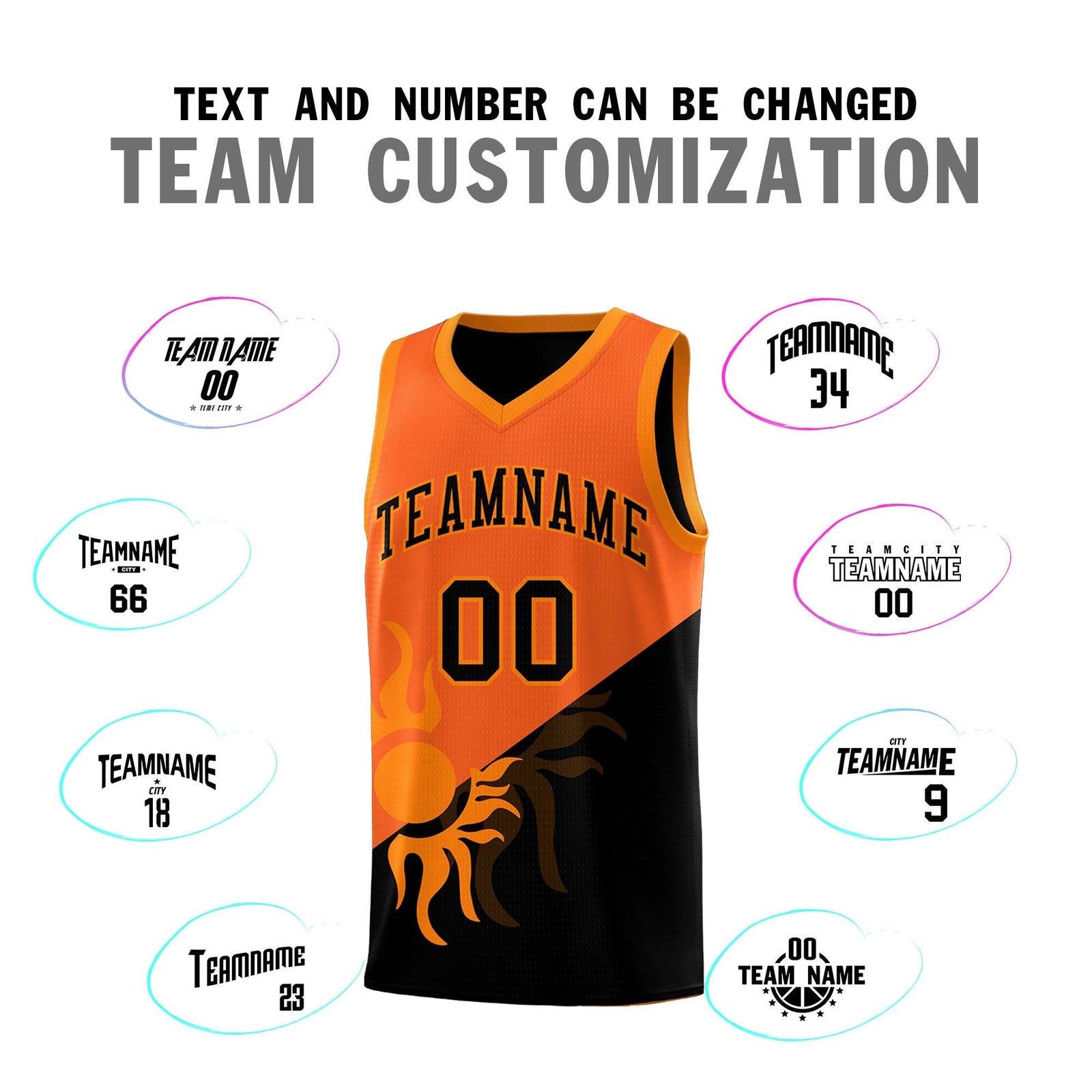 Custom Youth Basketball Jerseys - Orange Black Radiant Sun Design Two Tone Uniforms