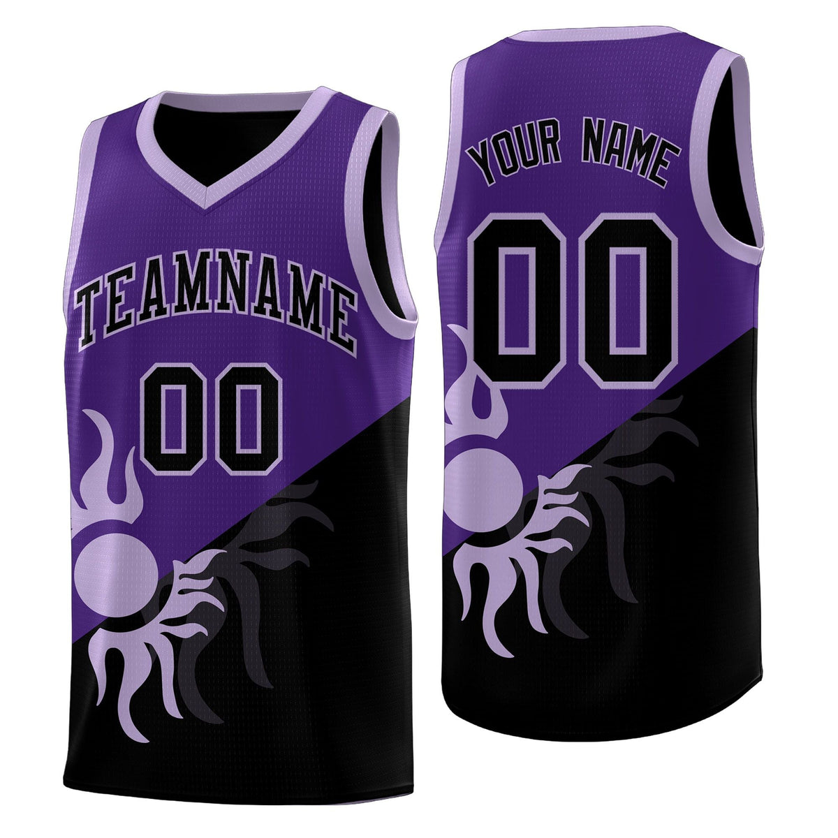 Custom Youth Basketball Jerseys - Purple Black Sunburst Design Two Tone Uniforms