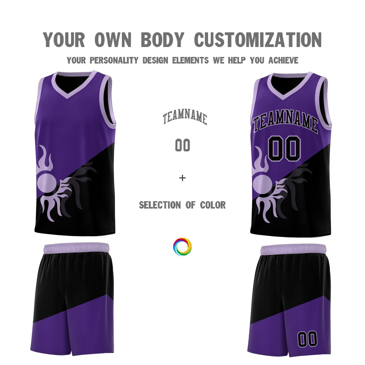Custom Youth Basketball Jerseys - Purple Black Sunburst Design Two Tone Uniforms