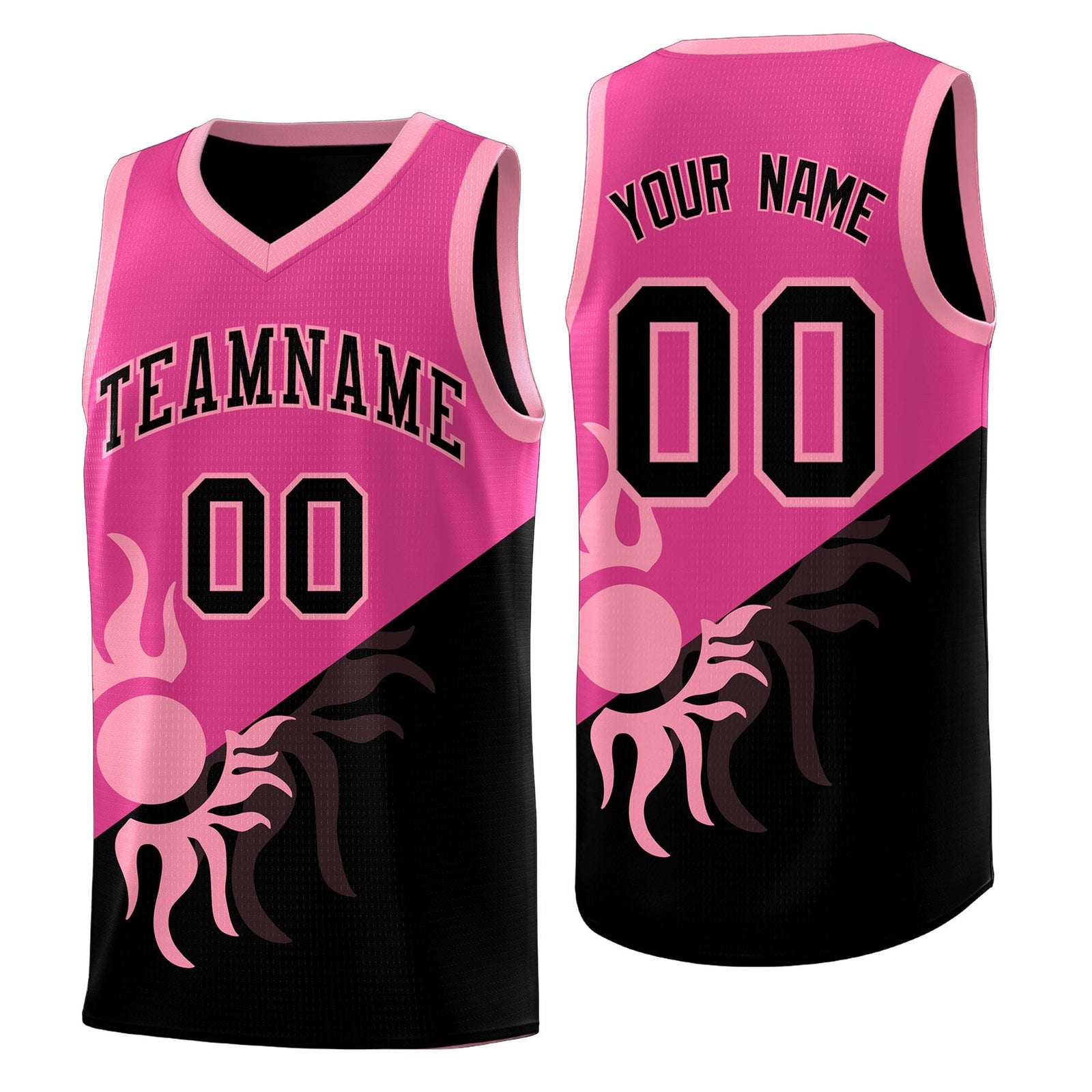 Custom Youth Basketball Jerseys - Rose Red Black Radiant Sun Design Two Tone Uniforms