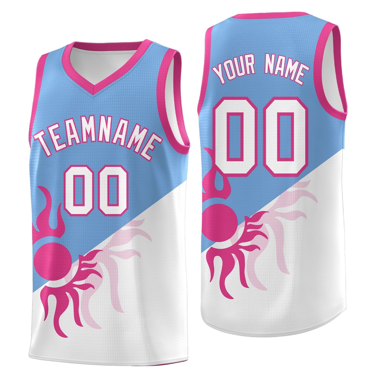 Custom Youth Basketball Jerseys - Powder Blue White Sunburst Design Two Tone Uniforms