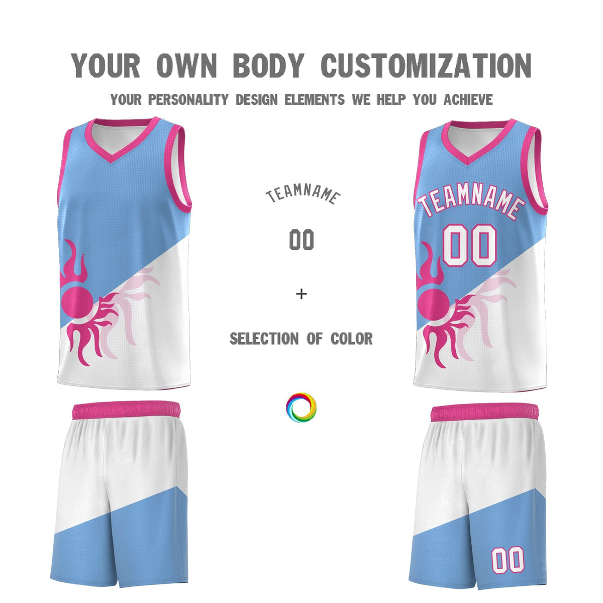 Custom Youth Basketball Jerseys - Powder Blue White Sunburst Design Two Tone Uniforms