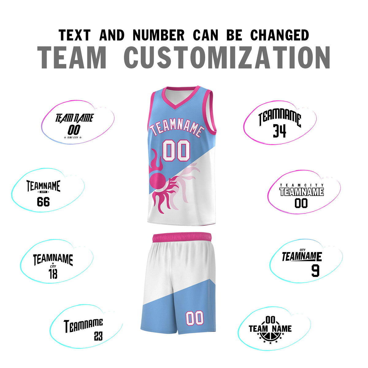 Custom Youth Basketball Jerseys - Powder Blue White Sunburst Design Two Tone Uniforms