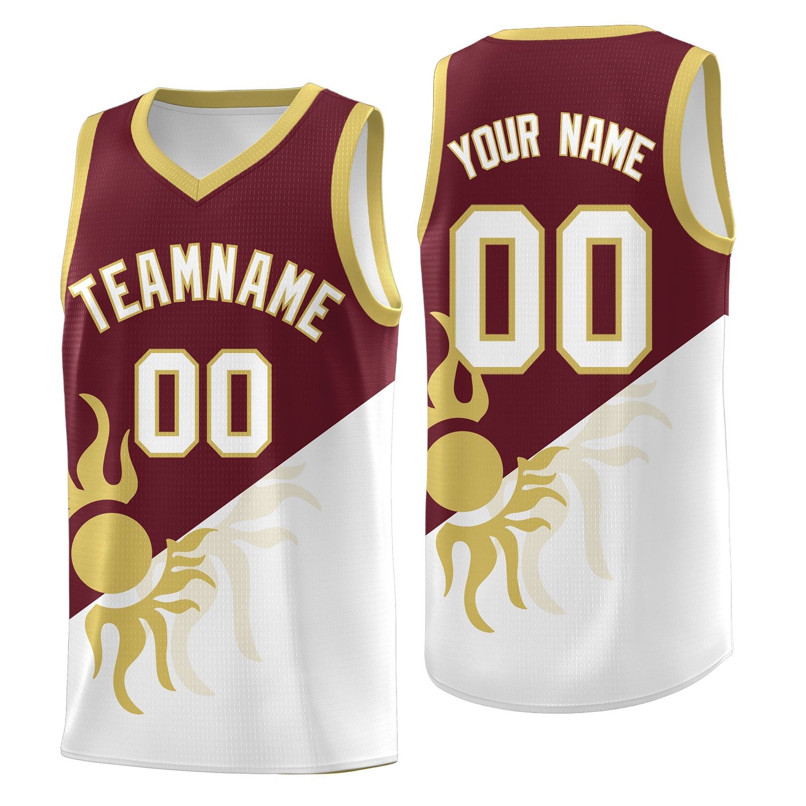 Custom Youth Basketball Jerseys - Burgundy White Sunburst Design Two Tone Uniforms