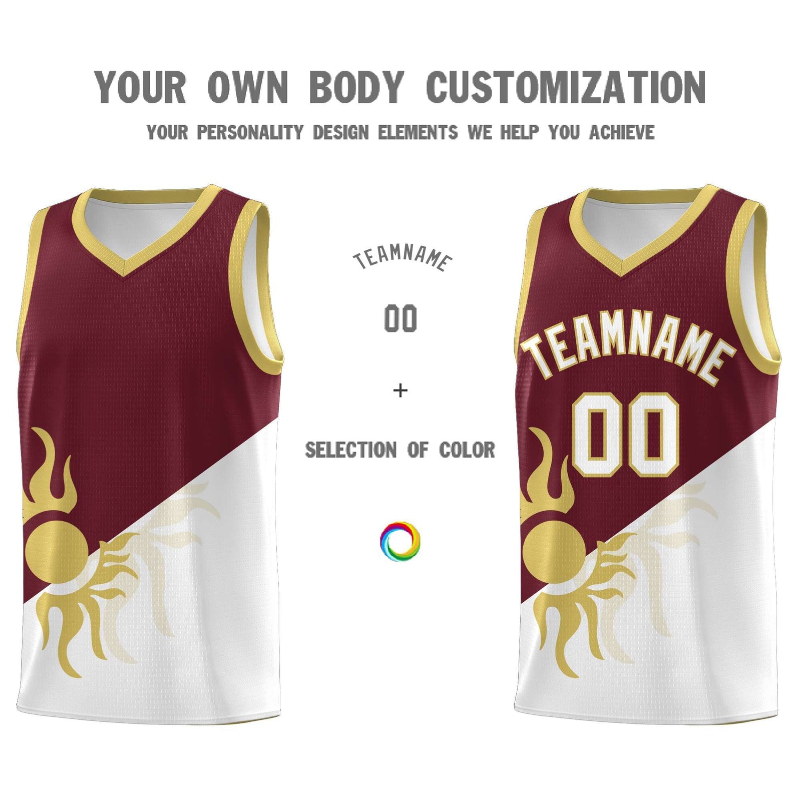 Custom Youth Basketball Jerseys - Burgundy White Sunburst Design Two Tone Uniforms
