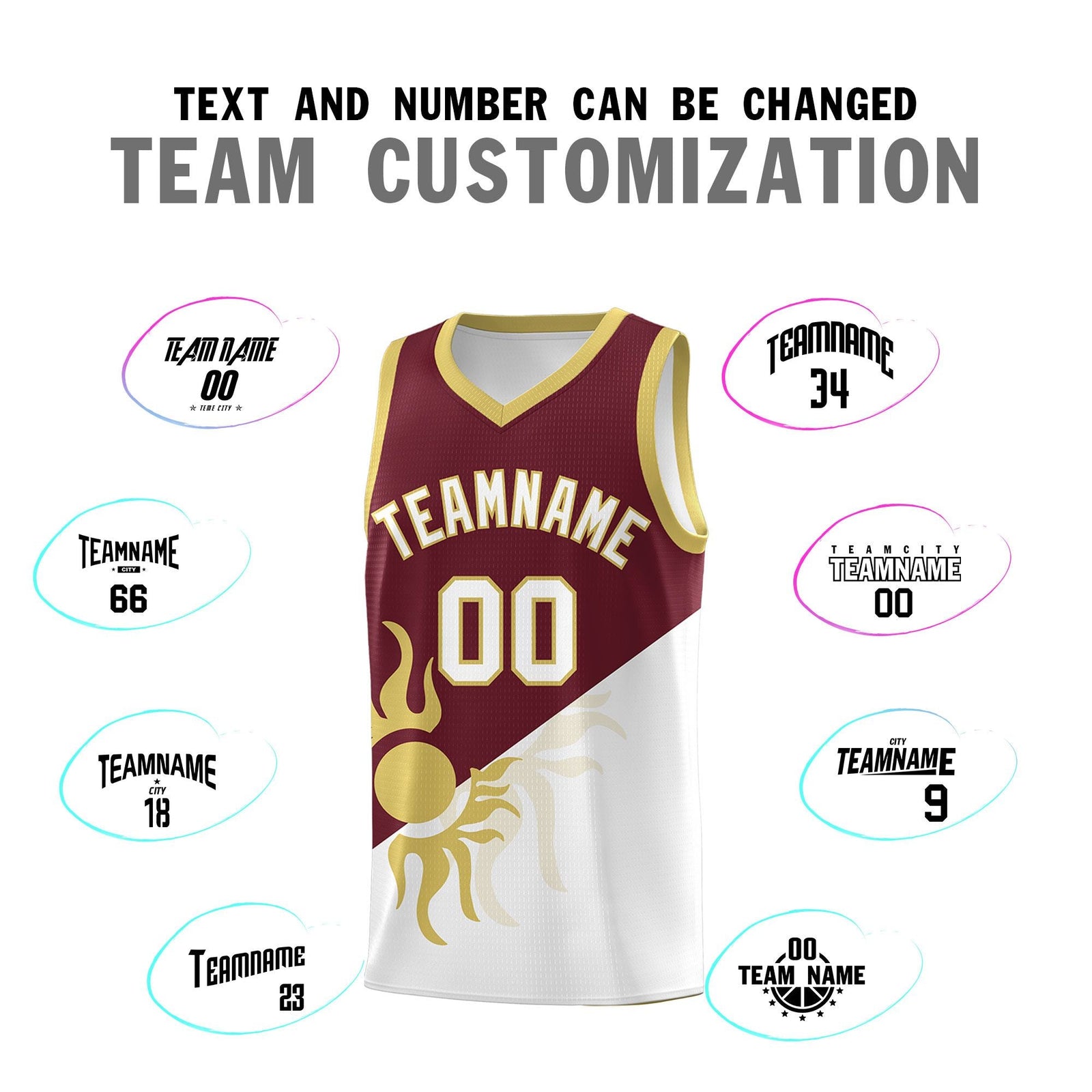 Custom Youth Basketball Jerseys - Burgundy White Sunburst Design Two Tone Uniforms