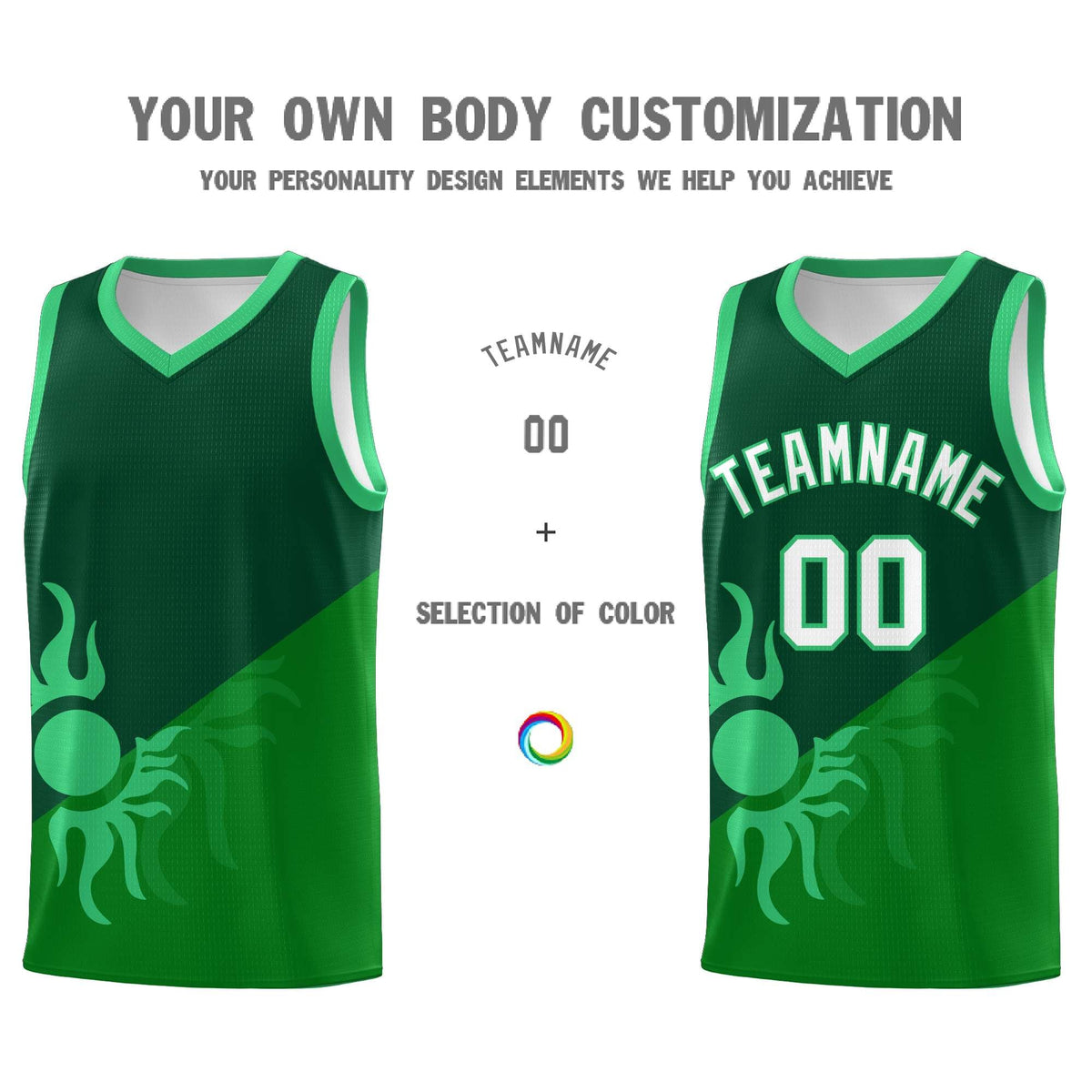 Custom Youth Basketball Jerseys - Kelly Green Kelly Green Sunburst Design Two Tone Uniforms