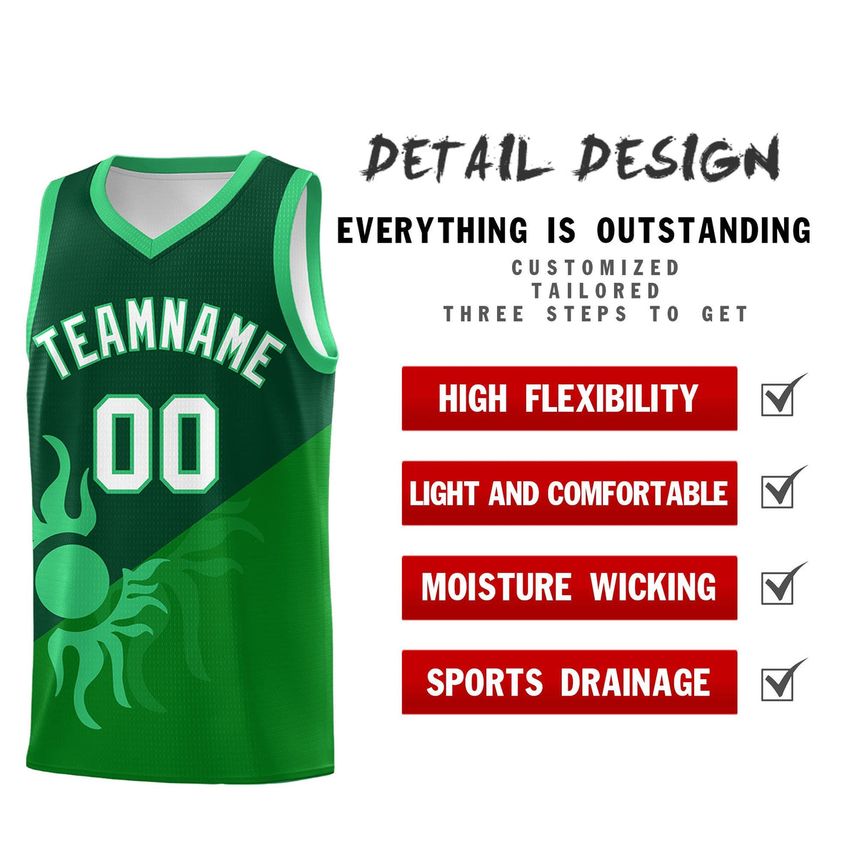 Custom Youth Basketball Jerseys - Kelly Green Kelly Green Sunburst Design Two Tone Uniforms