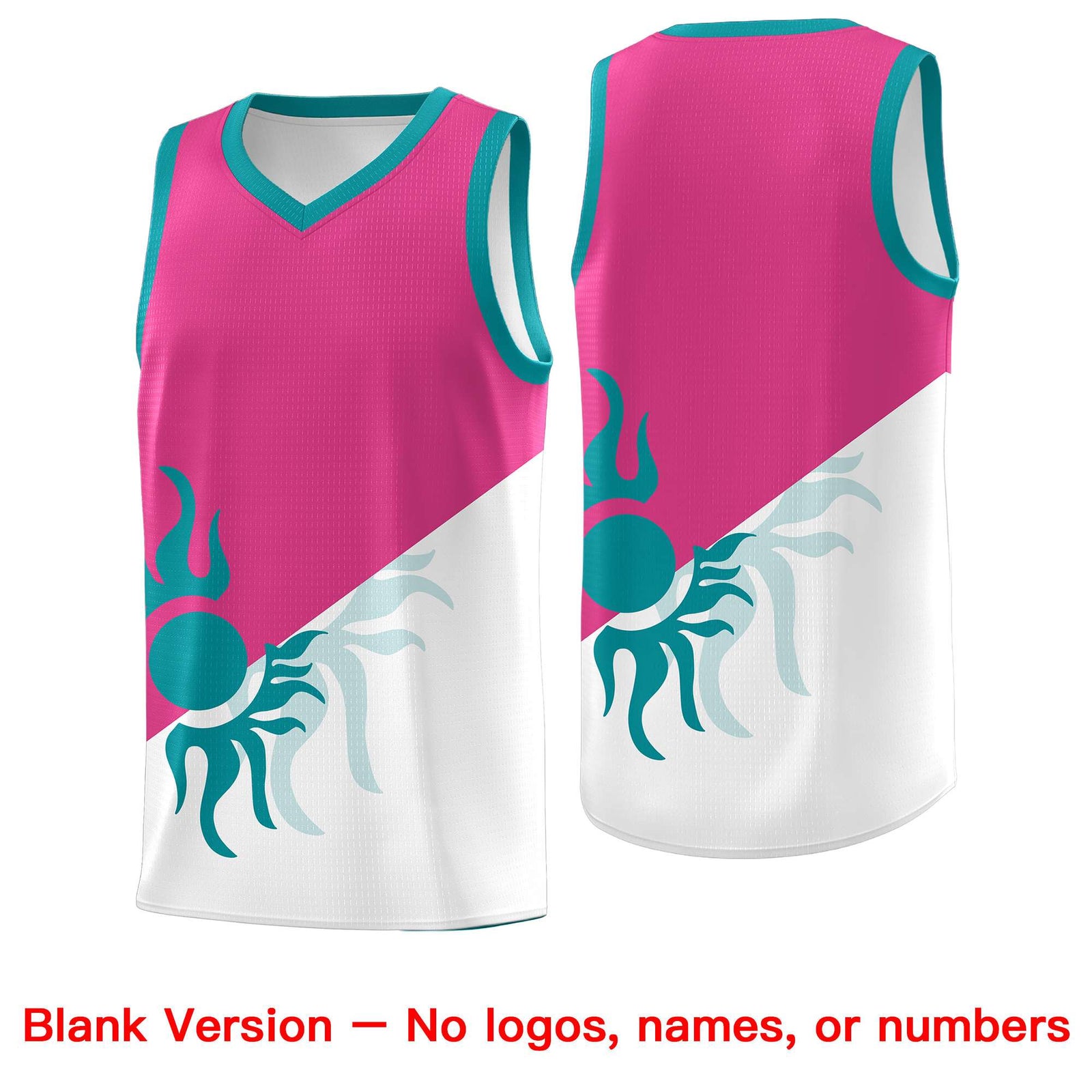 Custom Youth Basketball Jerseys - Rose Red White Radiant Sun Design Two Tone Uniforms