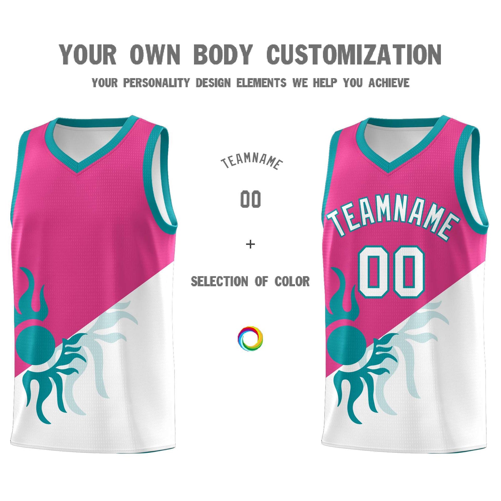 Custom Youth Basketball Jerseys - Rose Red White Radiant Sun Design Two Tone Uniforms