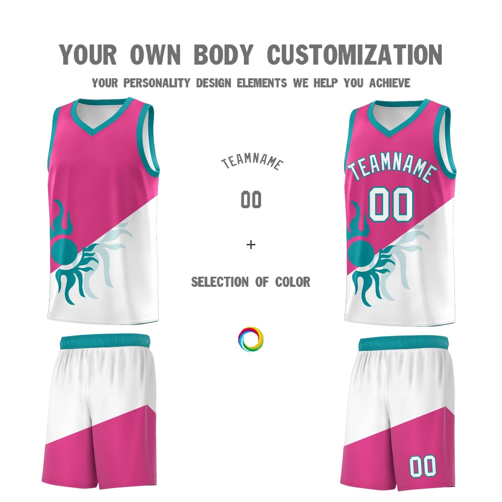 Custom Youth Basketball Jerseys - Rose Red White Radiant Sun Design Two Tone Uniforms