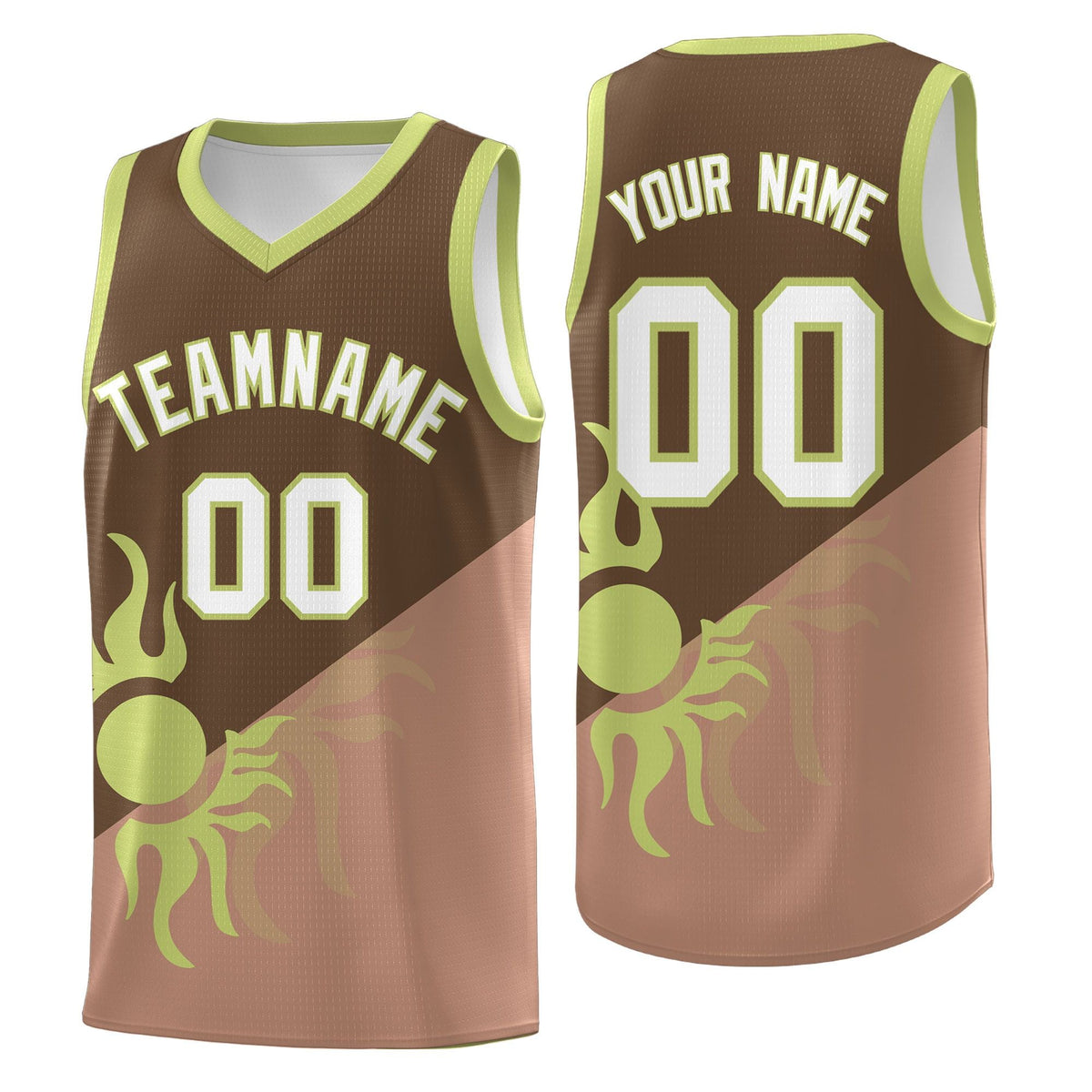 Custom Youth Basketball Jerseys - Coffee Light Brown Radiant Sun Design Two Tone Uniforms