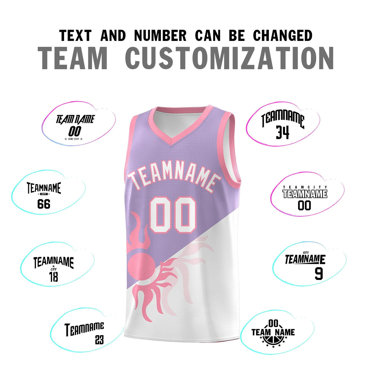 Custom Youth Basketball Jerseys - Light Purple White Radiant Sun Design Two Tone Uniforms