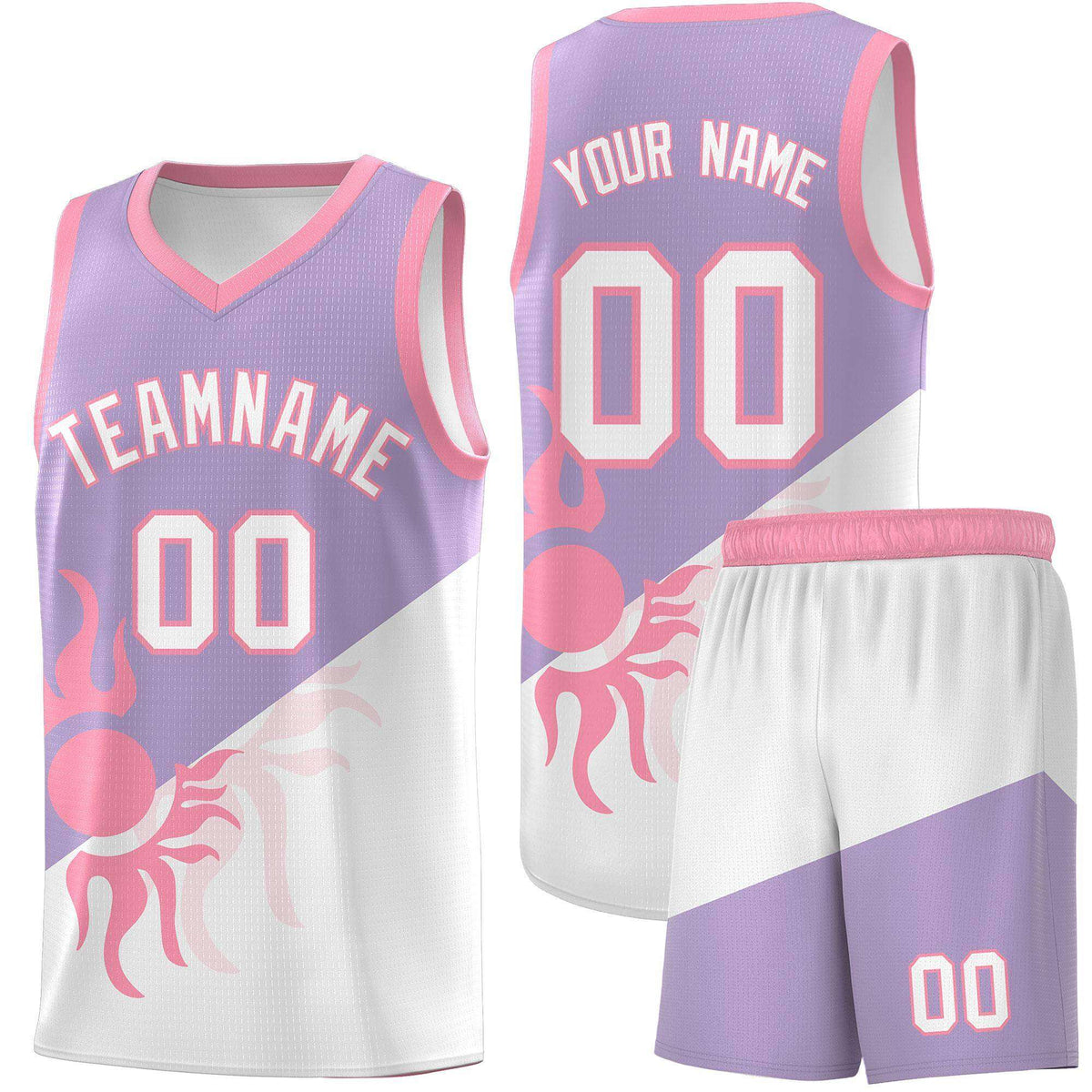 Custom Youth Basketball Jerseys - Light Purple White Radiant Sun Design Two Tone Uniforms