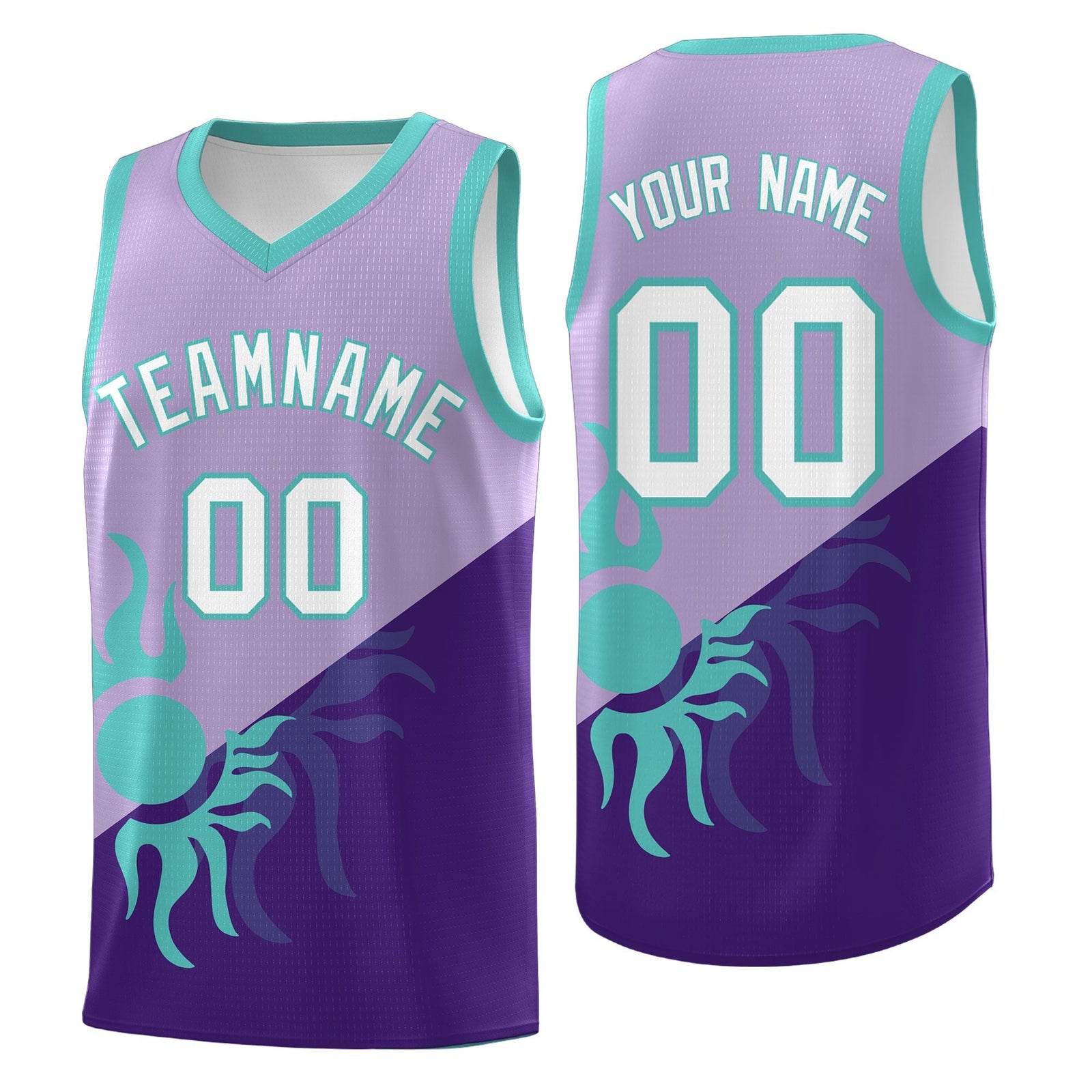 Custom Youth Basketball Jerseys - Light Purple Purple Sunburst Design Two Tone Uniforms