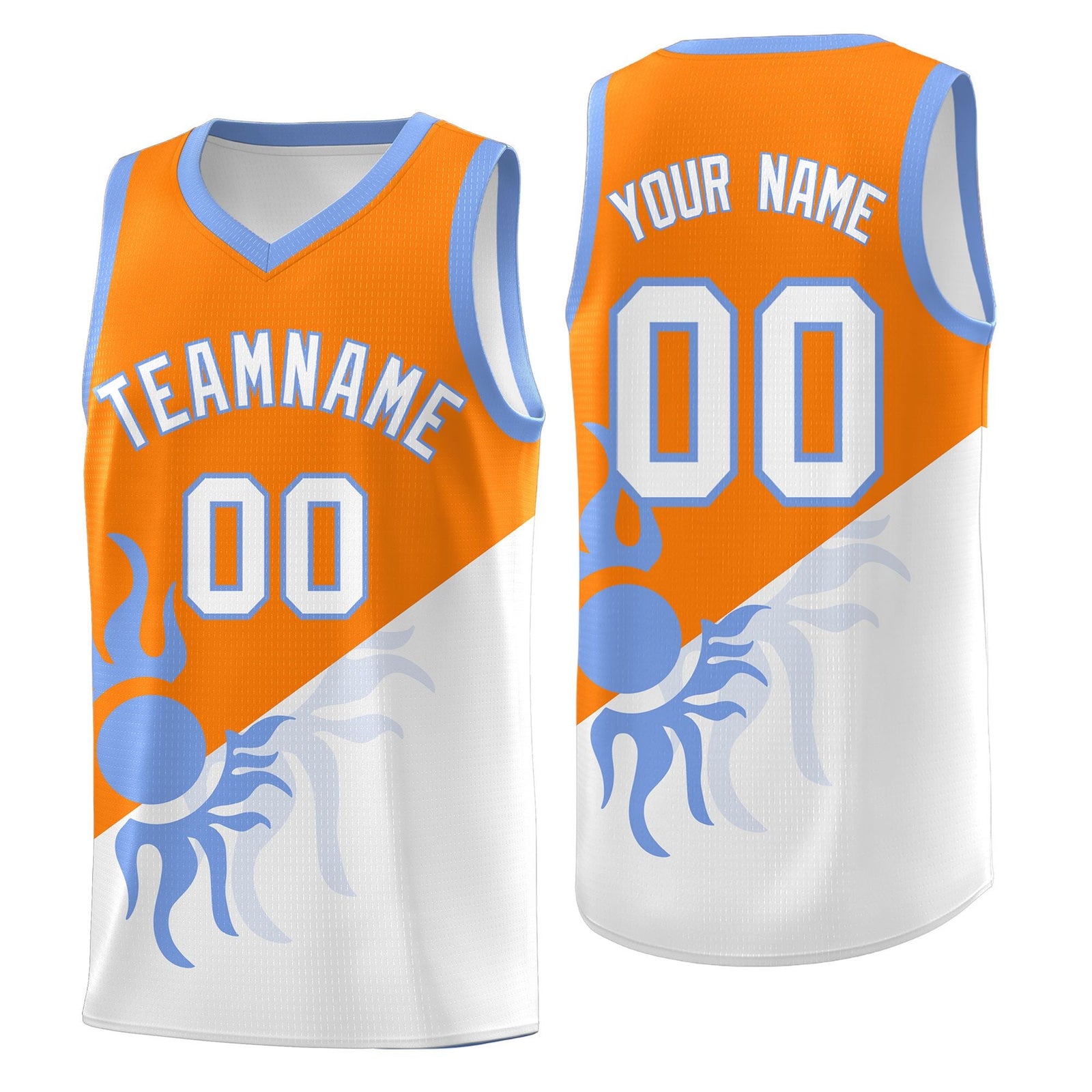 Custom Youth Basketball Jerseys - Orange White Radiant Sun Design Two Tone Uniforms