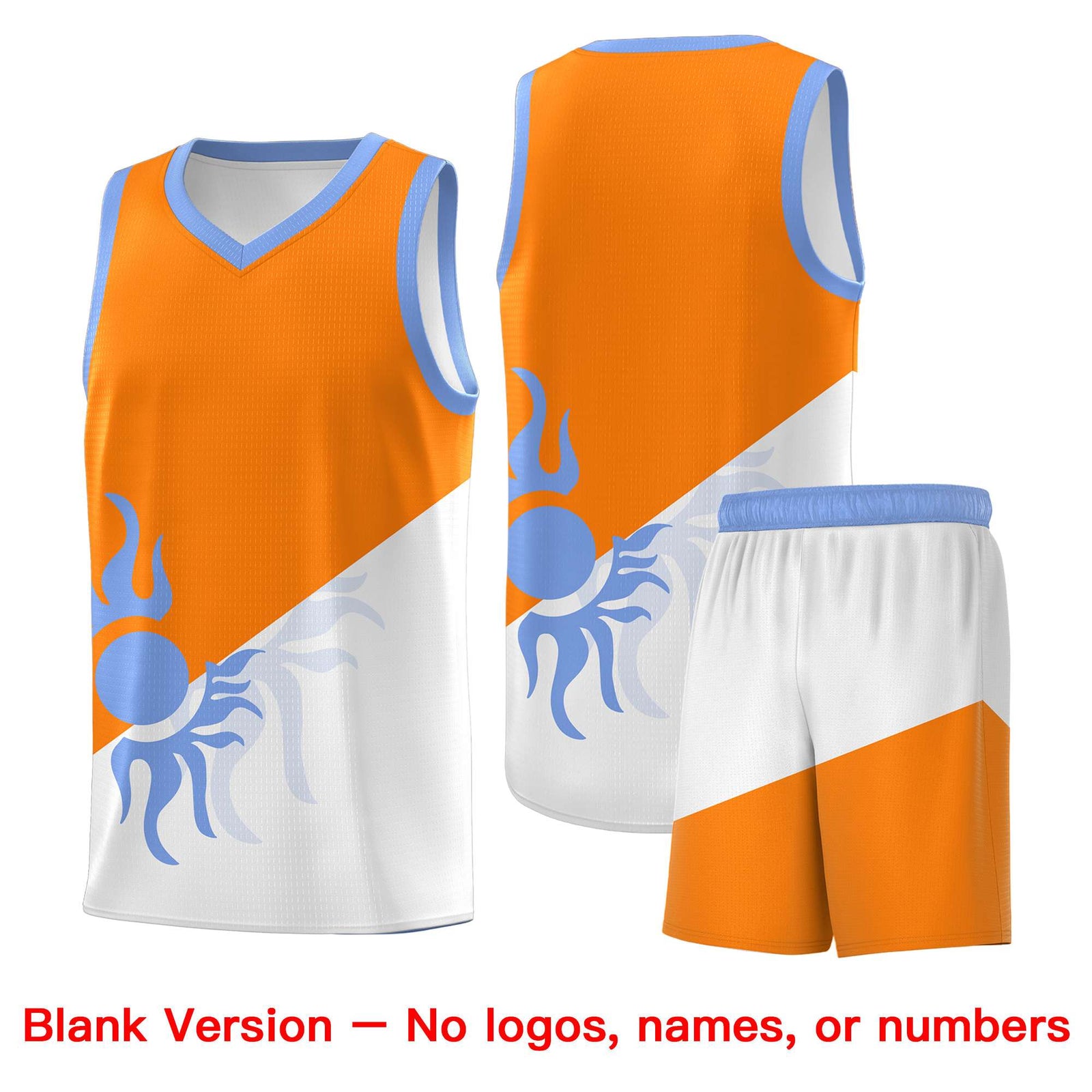 Custom Youth Basketball Jerseys - Orange White Radiant Sun Design Two Tone Uniforms