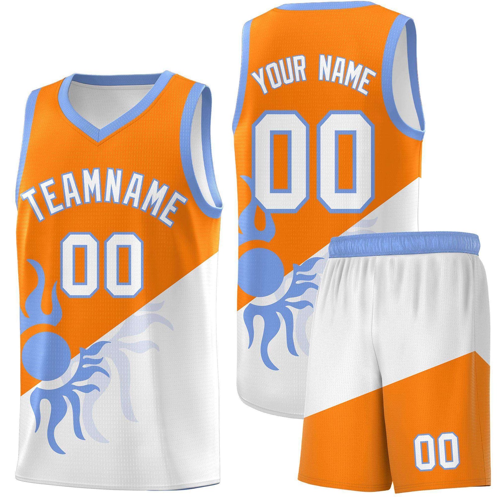 Custom Youth Basketball Jerseys - Orange White Radiant Sun Design Two Tone Uniforms