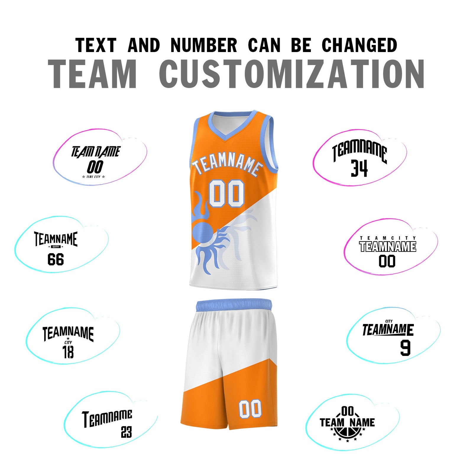 Custom Youth Basketball Jerseys - Orange White Radiant Sun Design Two Tone Uniforms