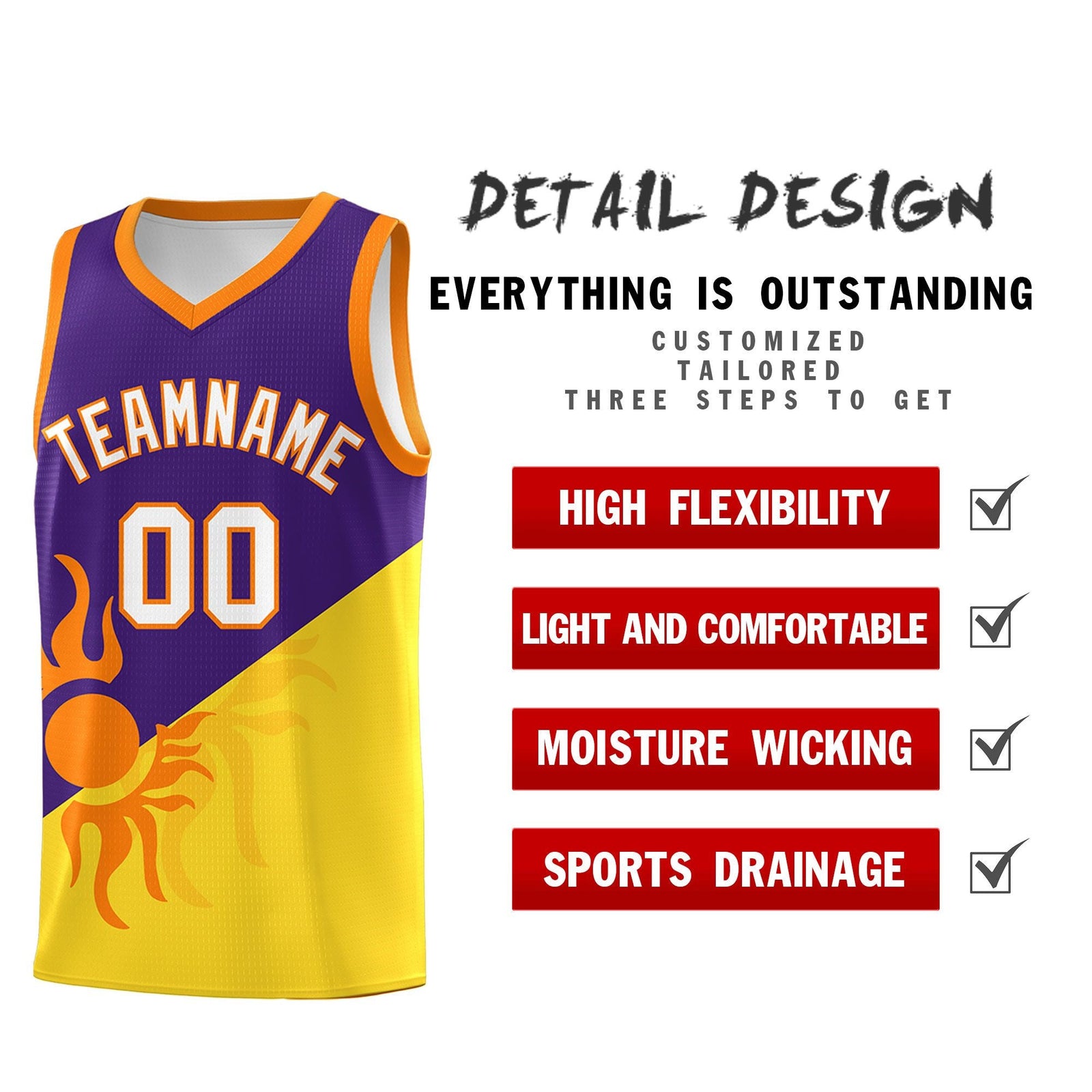 Custom Youth Basketball Jerseys - Purple Gold Radiant Sun Design Two Tone Uniforms