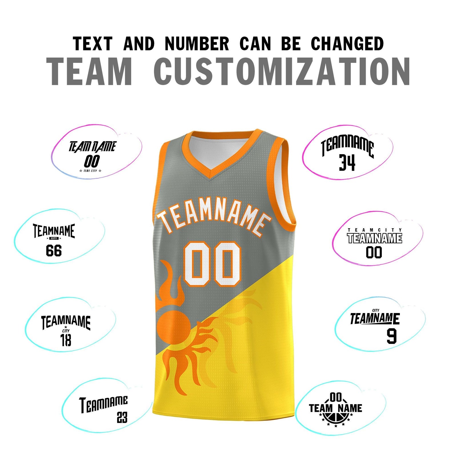 Custom Youth Basketball Jerseys - Gray Gold Radiant Sun Design Two Tone Uniforms