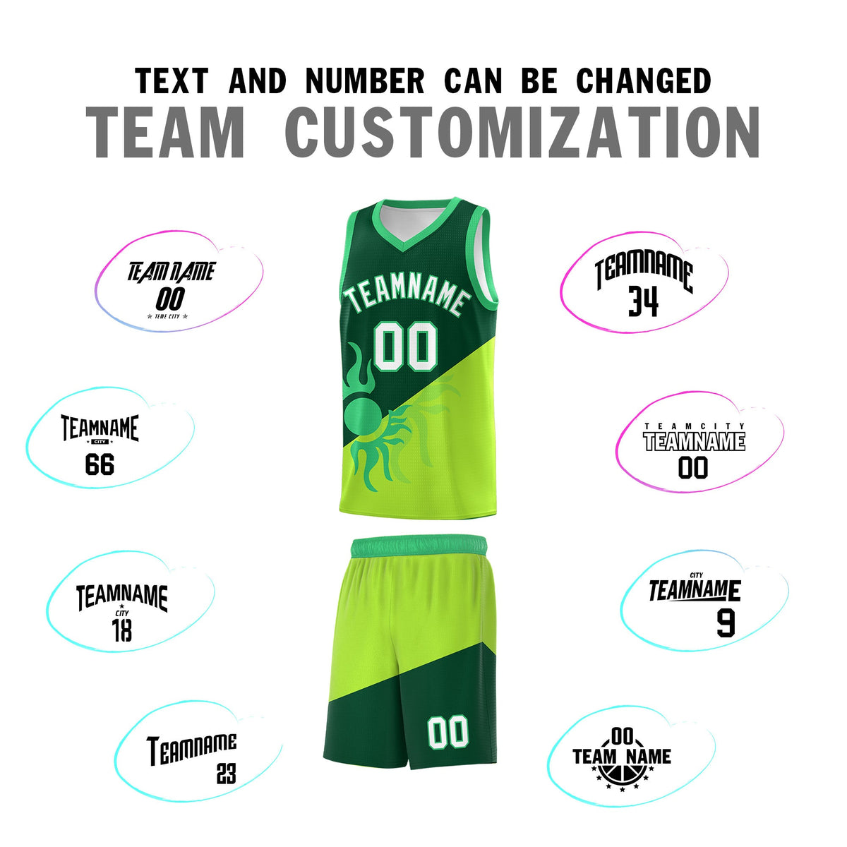 Custom Youth Basketball Jerseys - Kelly Green Neon Green Radiant Sun Design Two Tone Uniforms