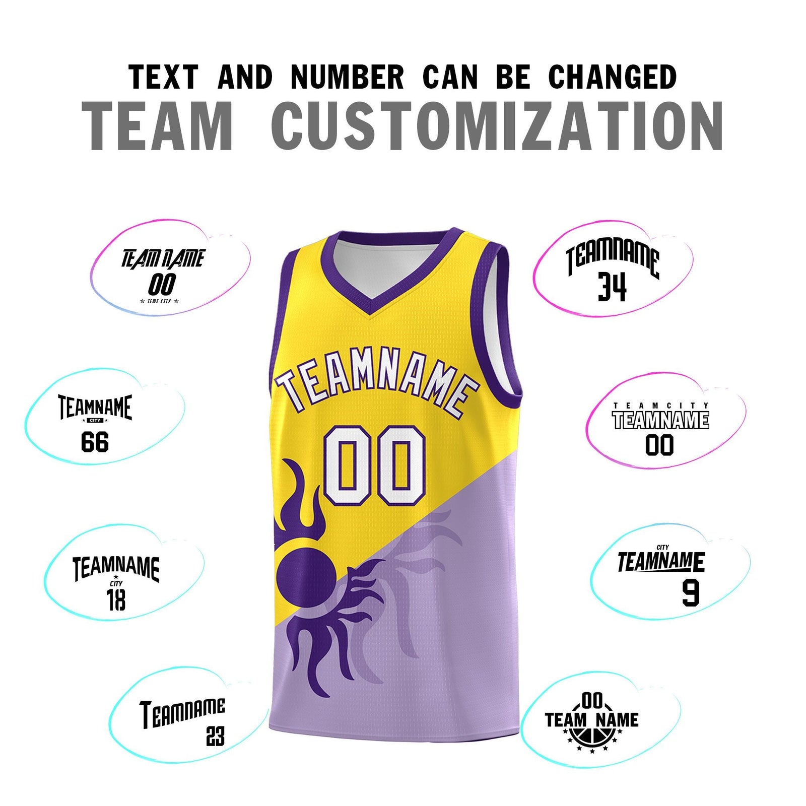 Custom Youth Basketball Jerseys - Light Purple Gold Sunburst Design Two Tone Uniforms