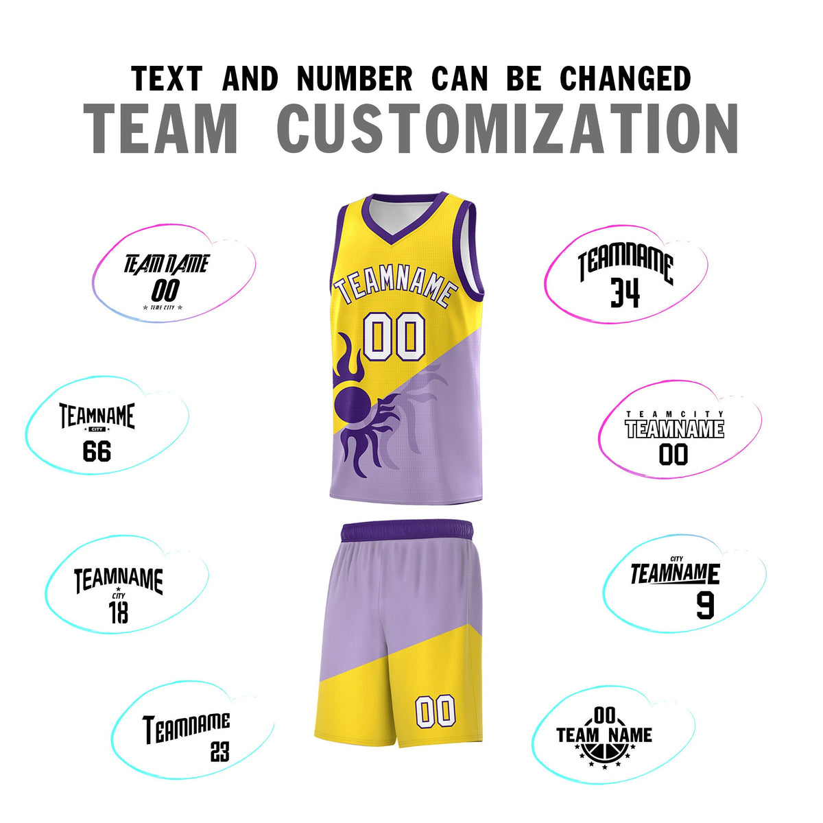 Custom Youth Basketball Jerseys - Light Purple Gold Sunburst Design Two Tone Uniforms