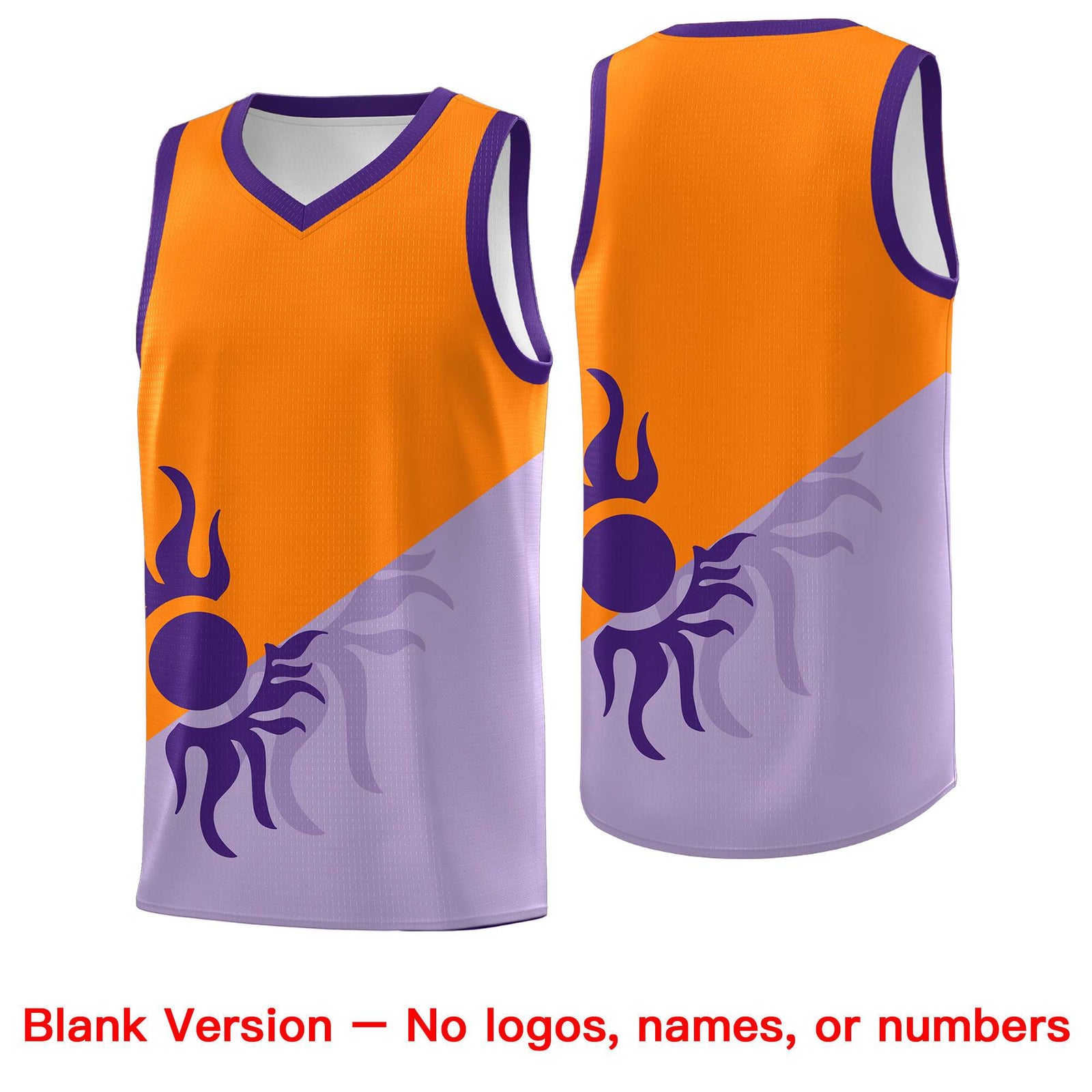 Custom Youth Basketball Jerseys - Light Purple Orange Radiant Sun Design Two Tone Uniforms