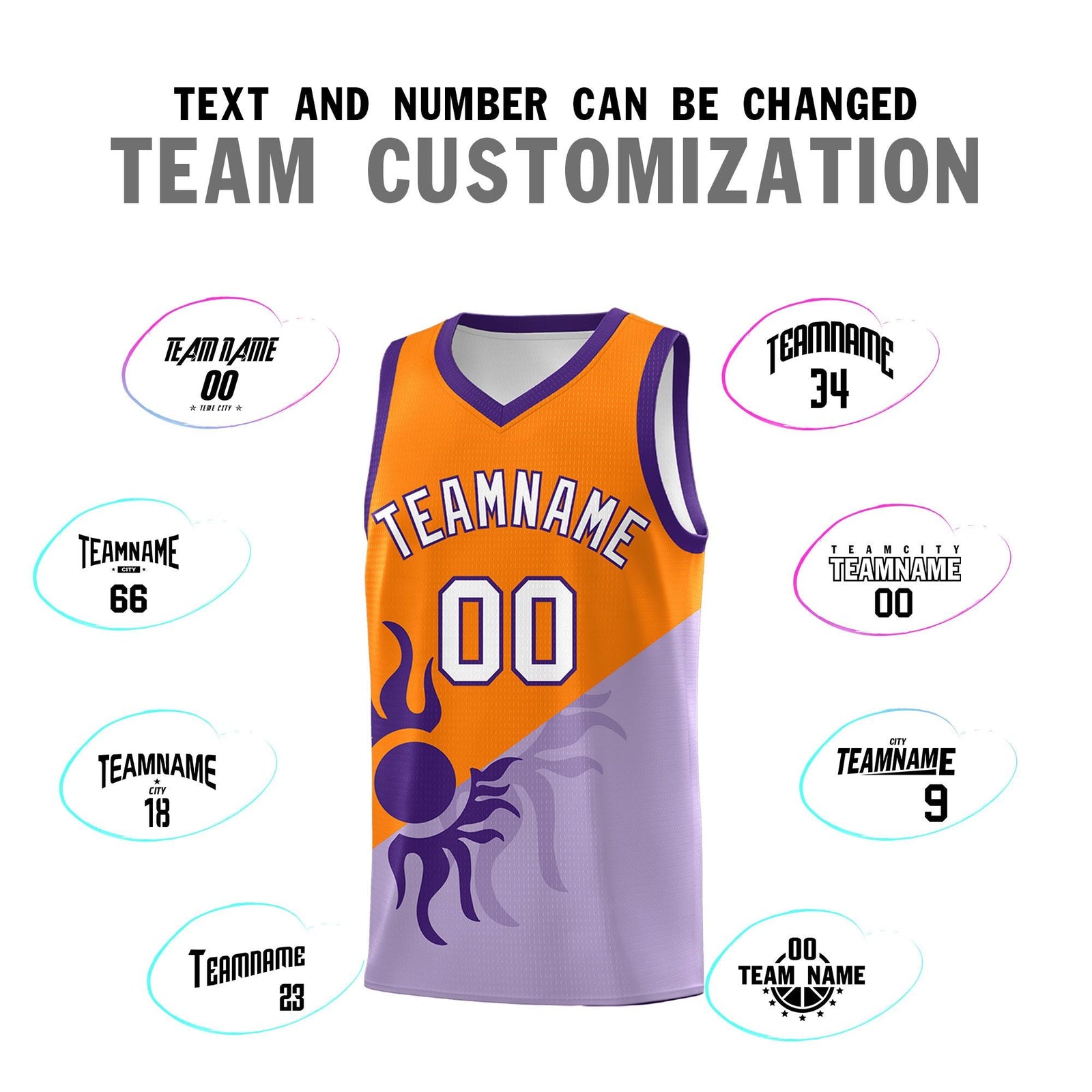 Custom Youth Basketball Jerseys - Light Purple Orange Radiant Sun Design Two Tone Uniforms