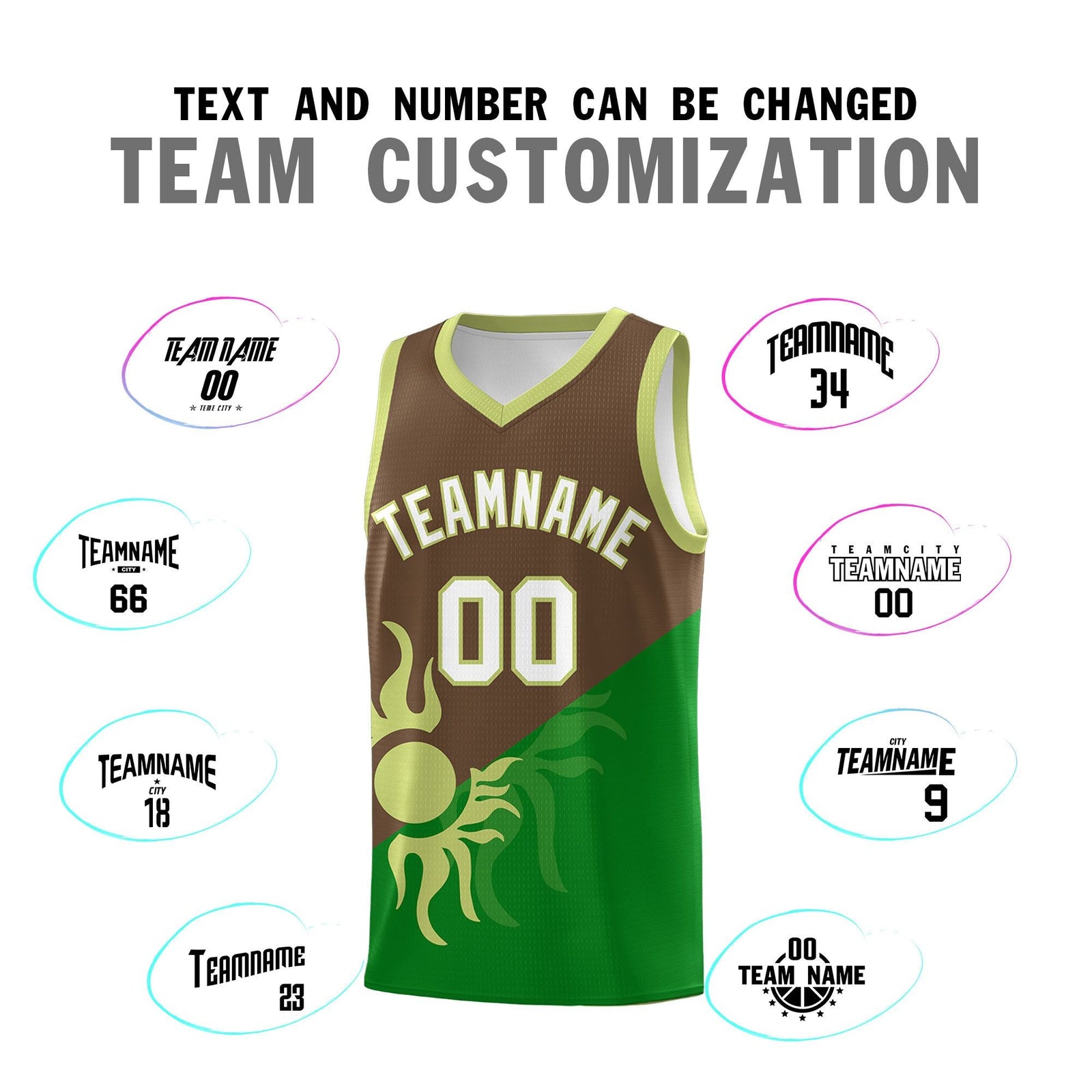 Custom Youth Basketball Jerseys - Kelly Green Light Brown Sunburst Design Two Tone Uniforms