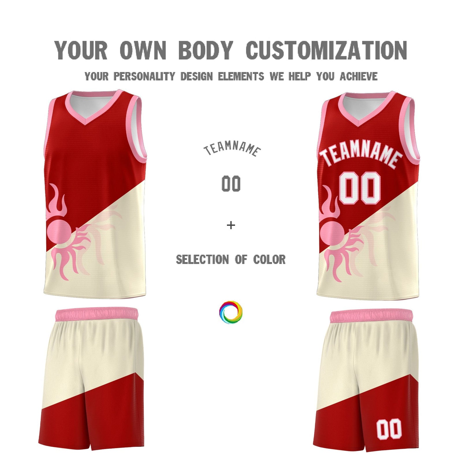 Custom Youth Basketball Jerseys - Red Light Khaki  Radiant Sun Design Two Tone Uniforms