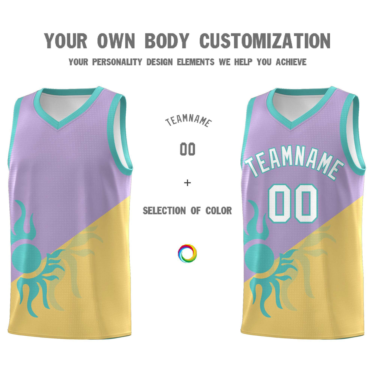 Custom Youth Basketball Jerseys - Light Purple Old Gold Radiant Sun Design Two Tone Uniforms