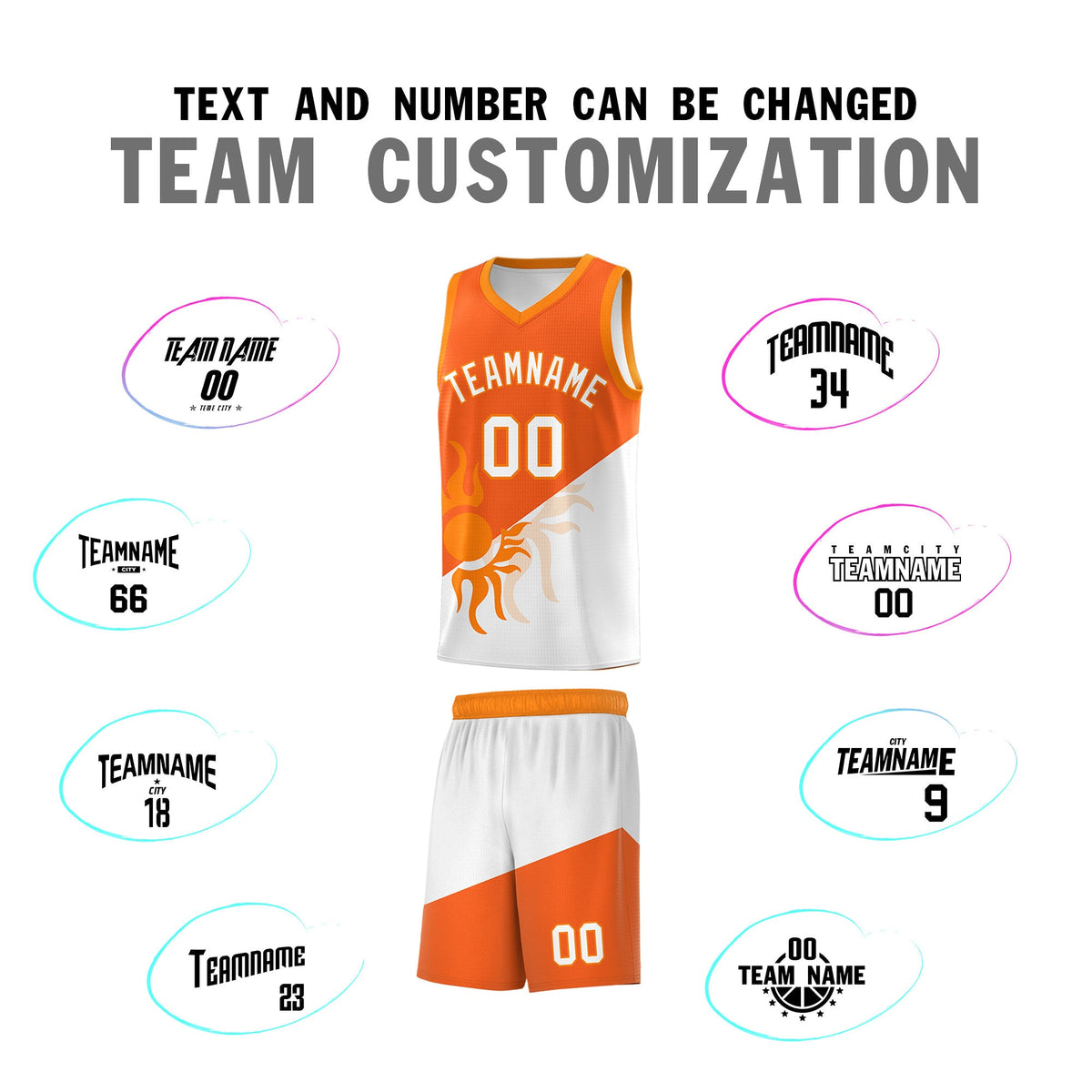 Custom Youth Basketball Jerseys - Orange White Radiant Sun Design Two Tone Uniforms