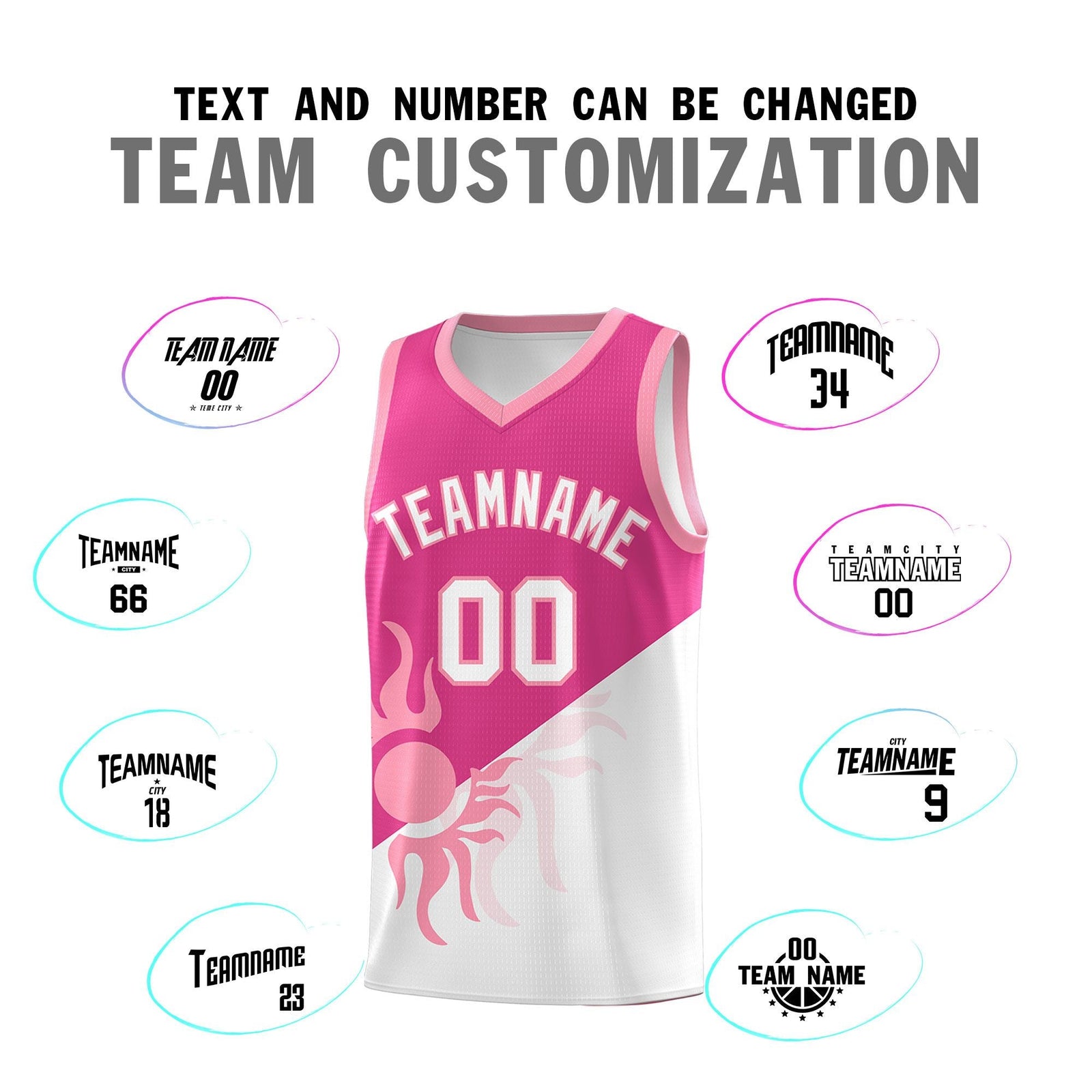 Custom Youth Basketball Jerseys - Rose Red White Radiant Sun Design Two Tone Uniforms