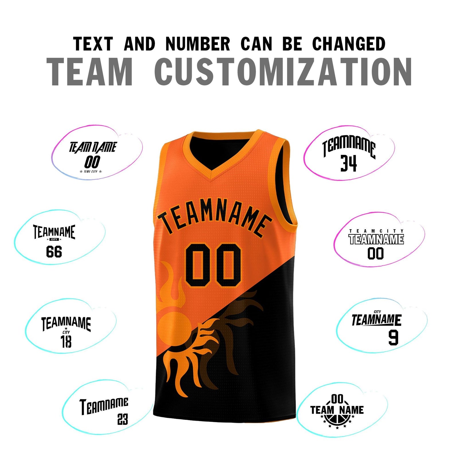 Custom Youth Basketball Jerseys - Orange Black Radiant Sun Design Two Tone Uniforms
